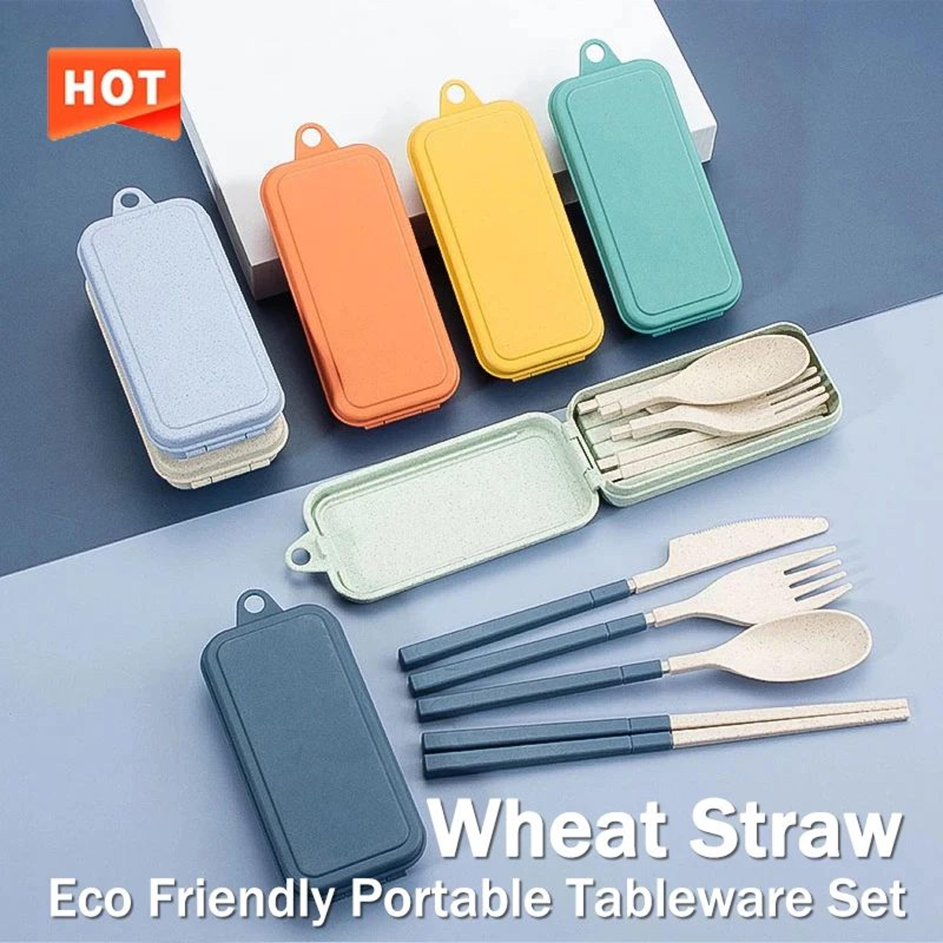 ecolite 4-piece portable travel cutlery set – sustainable eco-friendly wheat straw tableware with case