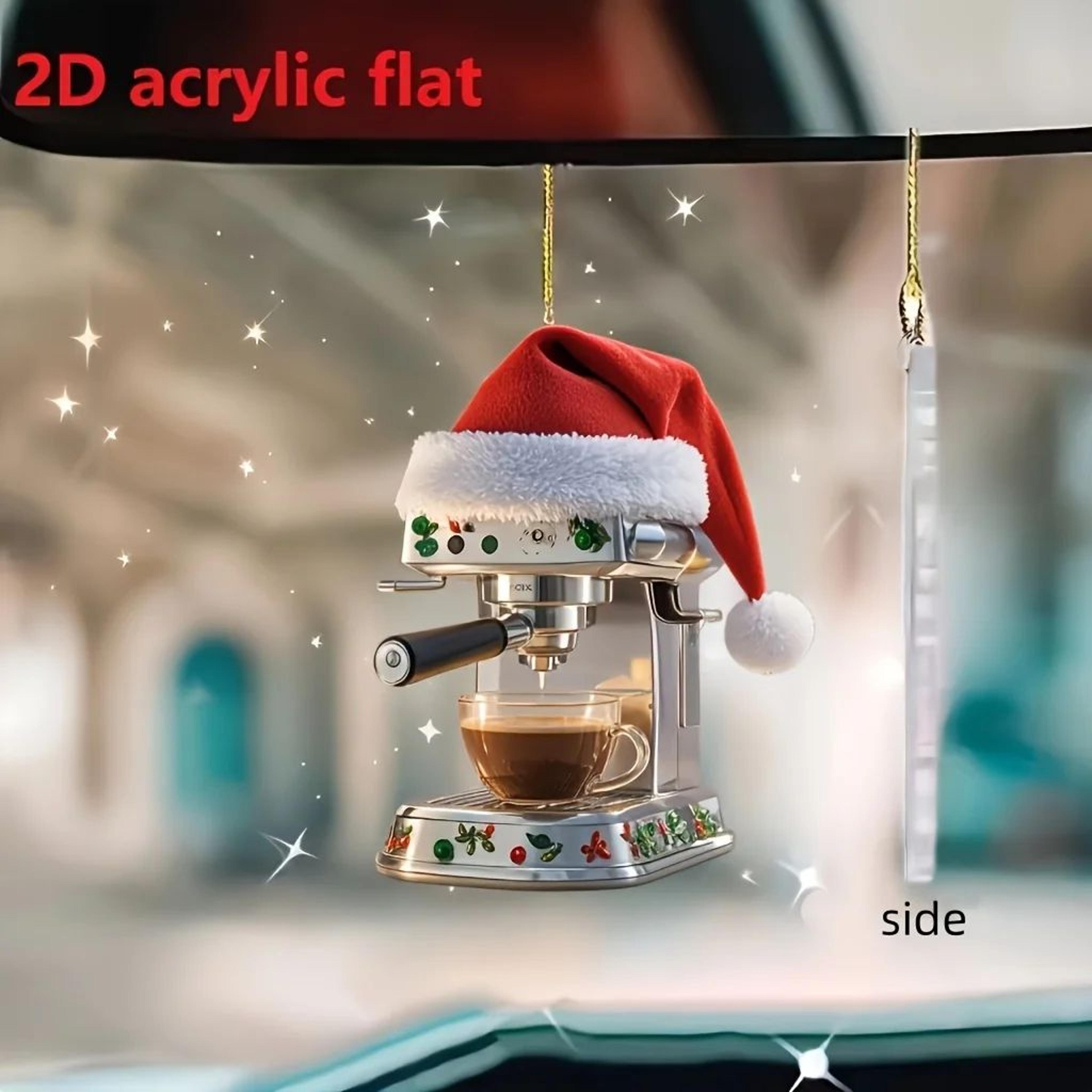 Cozy Brew Acrylic Coffee Machine Ornament  Cute Coffee Machine Christmas Ornament Set 3pcs 1