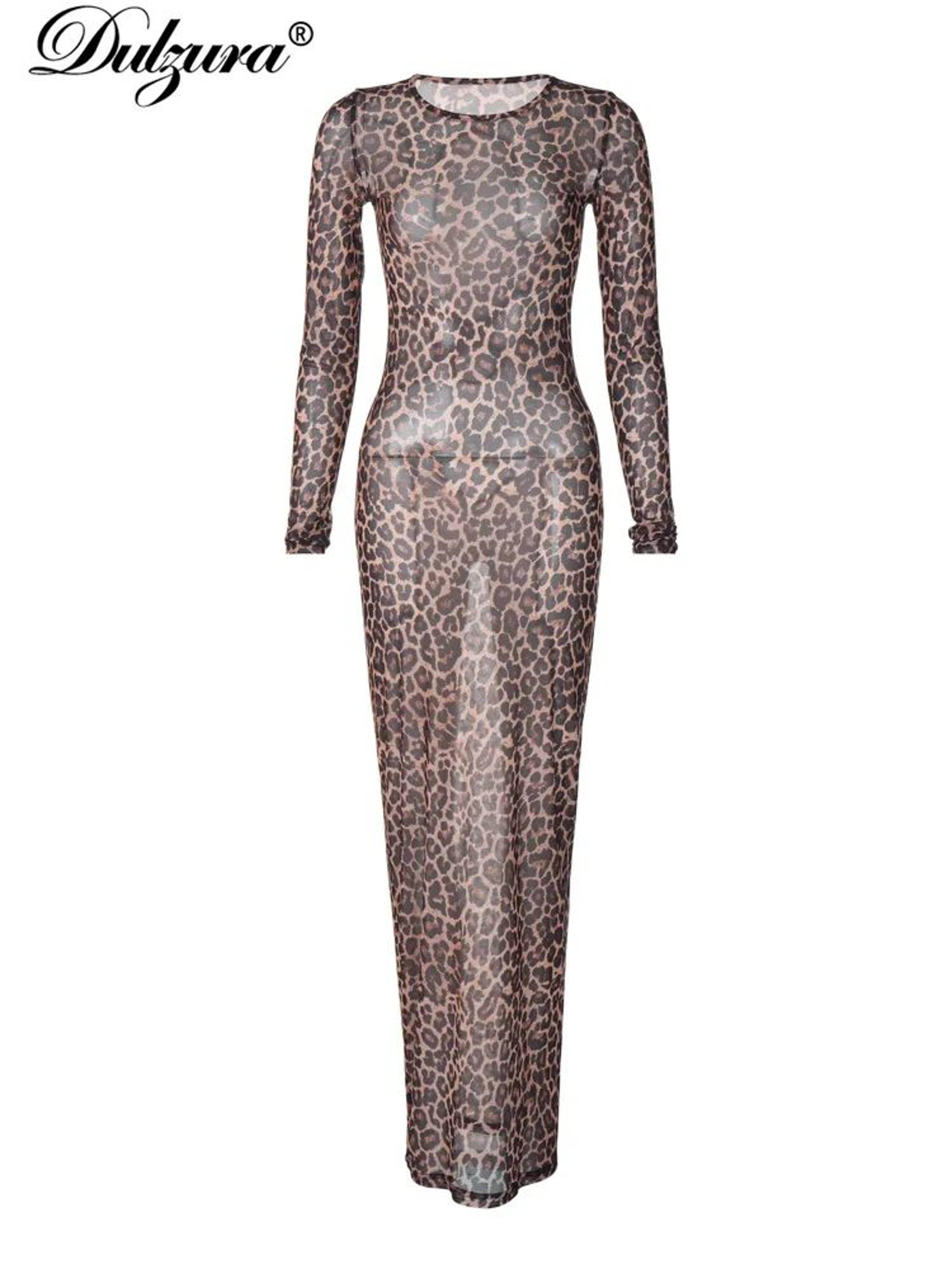 Leopard Print Long Sleeve Maxi Dress  Elegant Y2K Bodycon Party Dress For Women 5