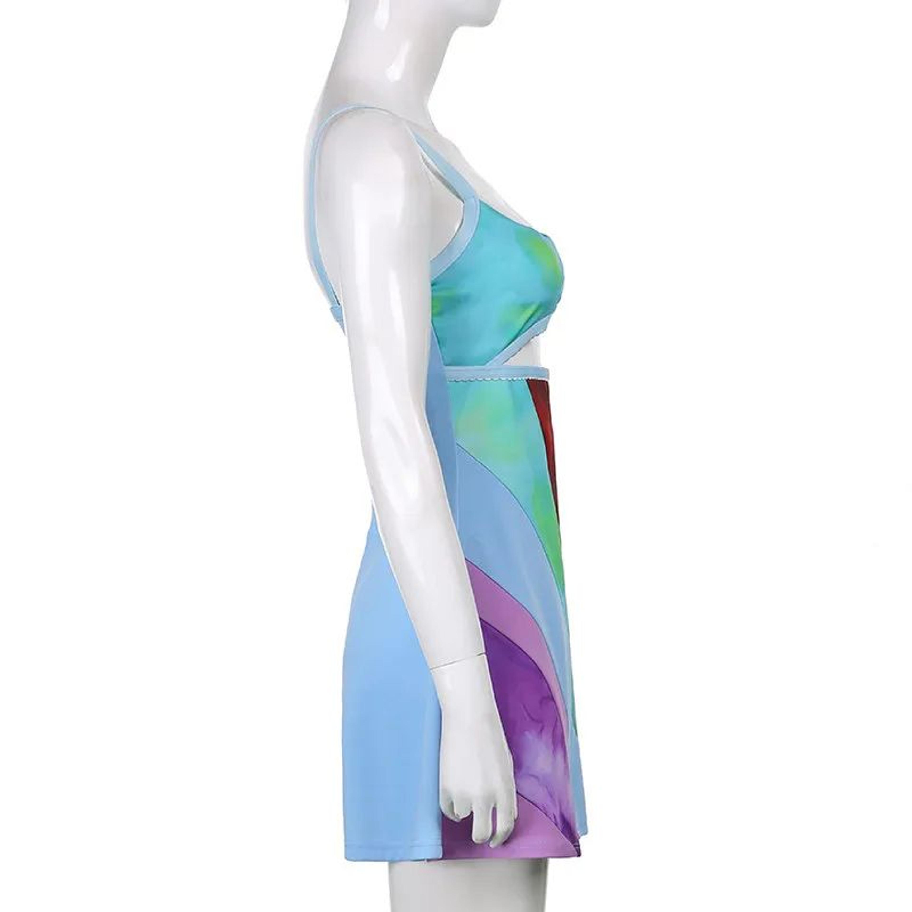 Vintage Y2K Bodycon Mini Dress  Contrast Sling Cutout Summer Streetwear Clubwear 4