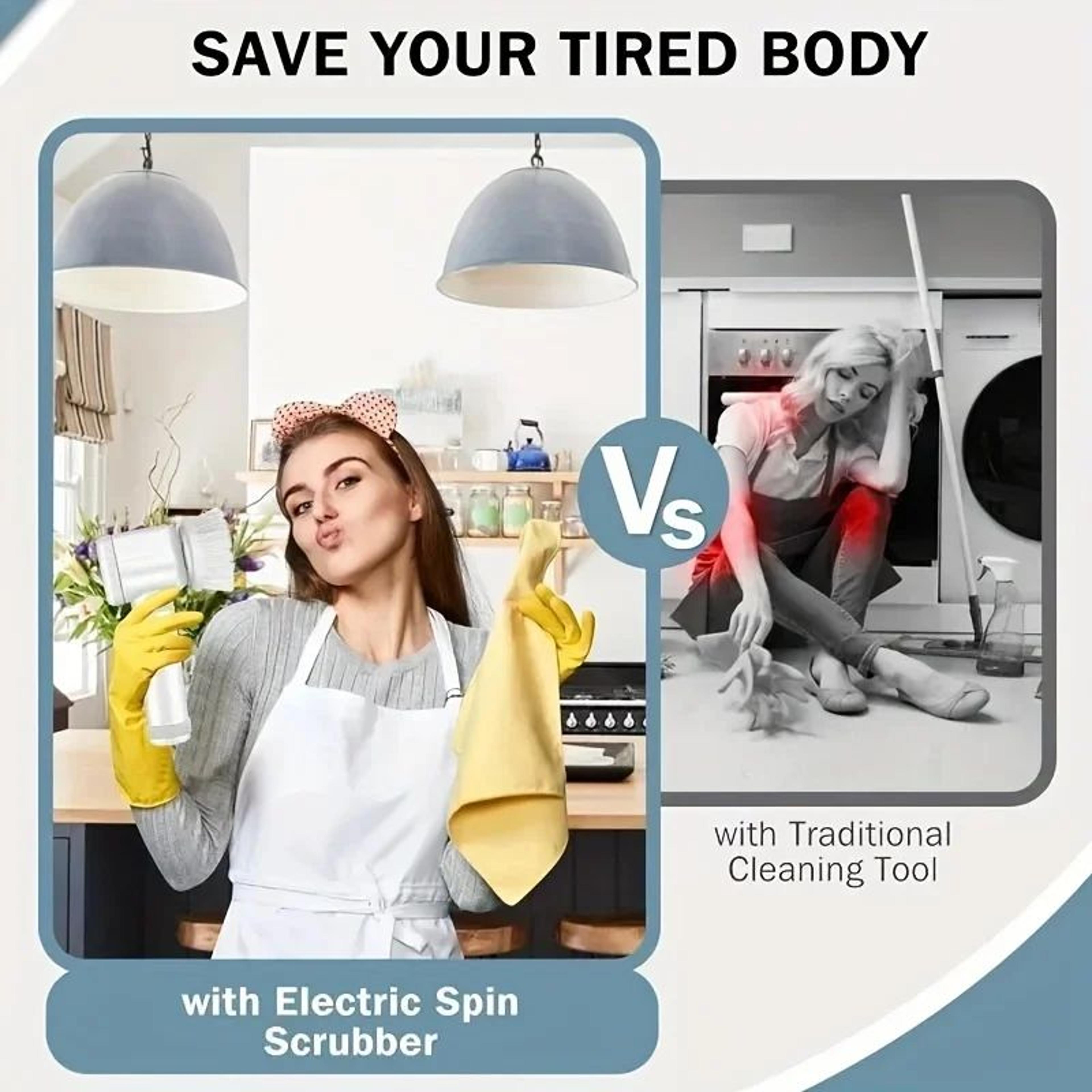 Cordless Electric Spin Scrubber With Long Handle  5 Brush Heads For Tile And Grout Cleaning 4