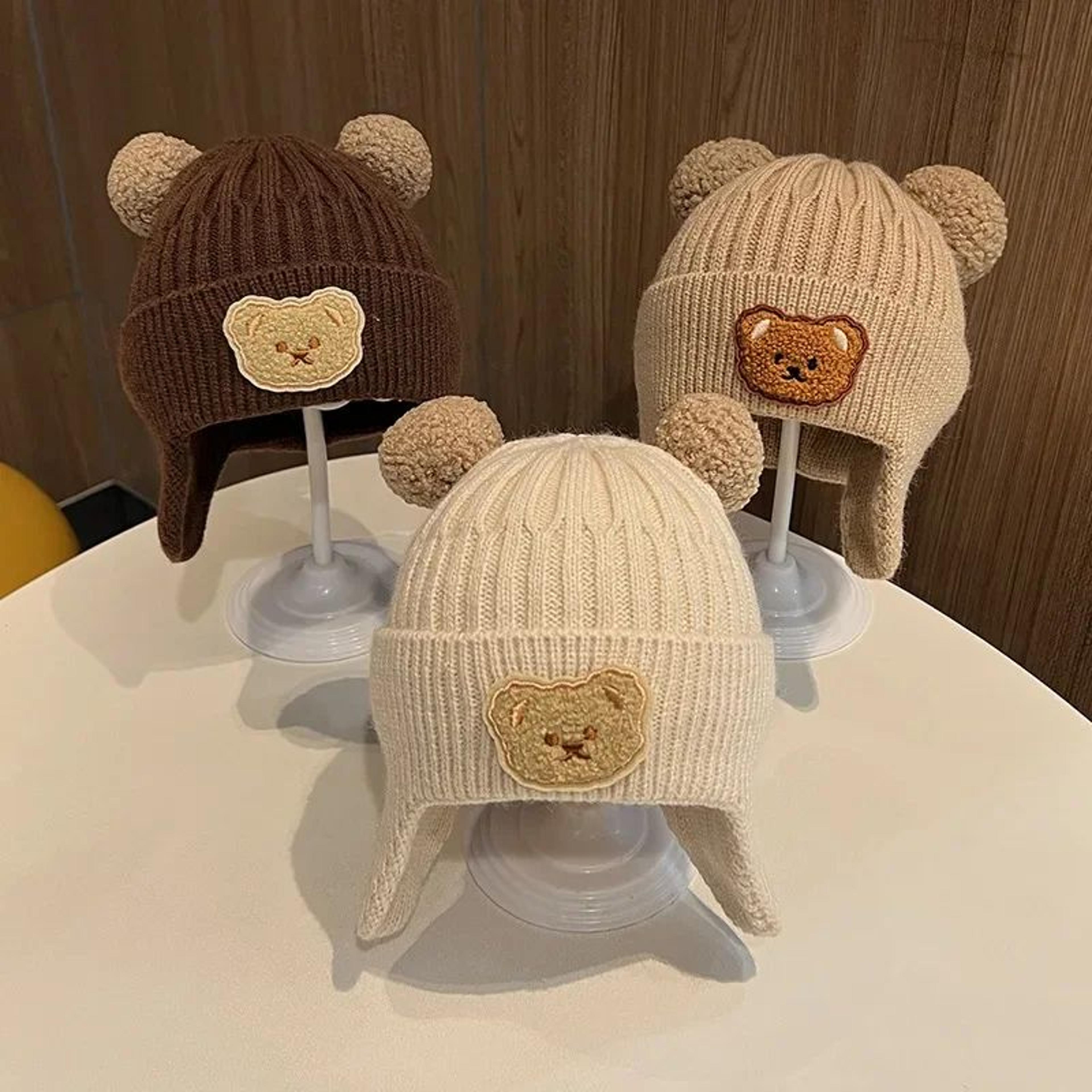 CozyBear Baby Winter Hat  Thick Knit Baby Wool Hat With Bear Ears  Ear Protection 1