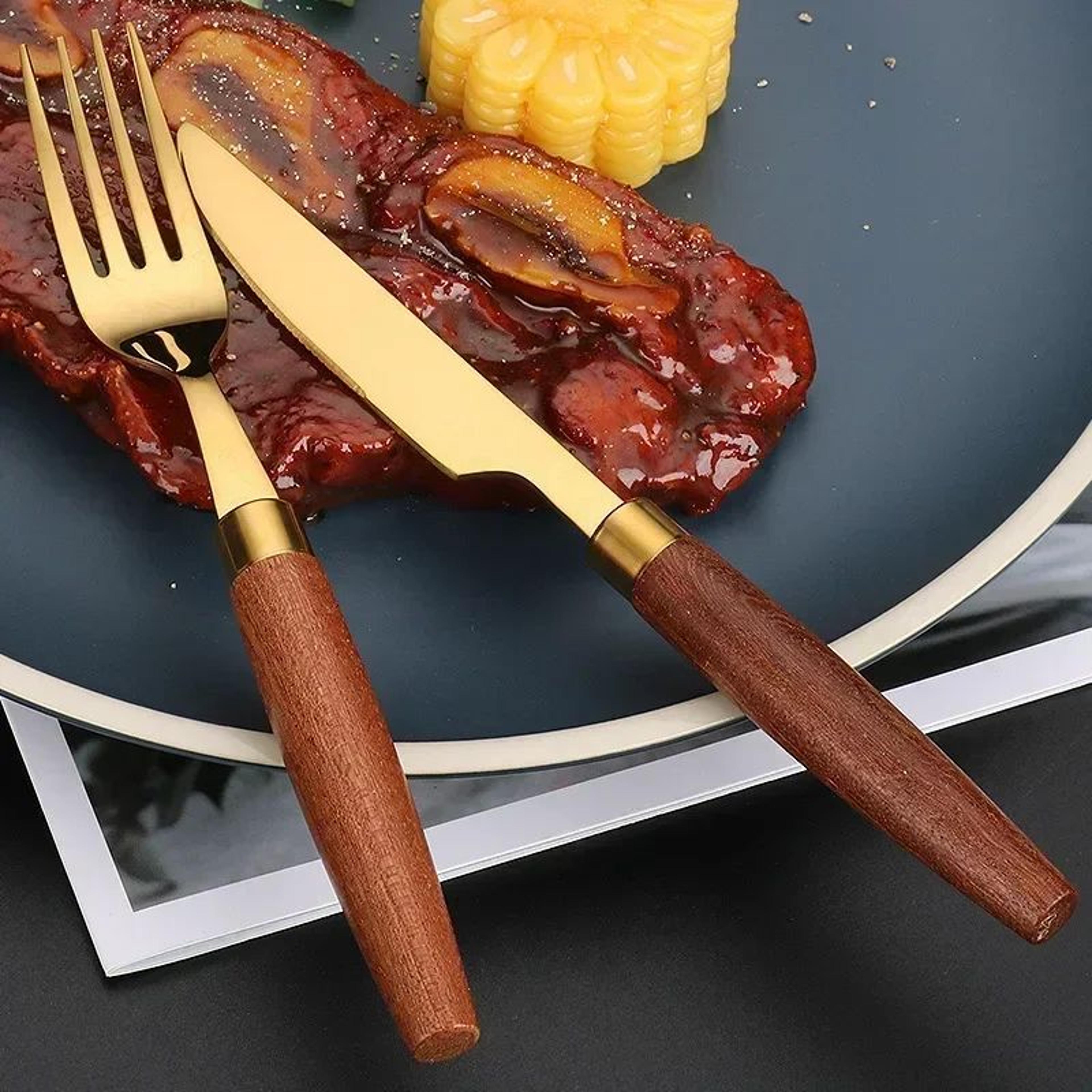Sapele Wooden Handle Cutlery Set  4Piece Stainless Steel Flatware Collection 2