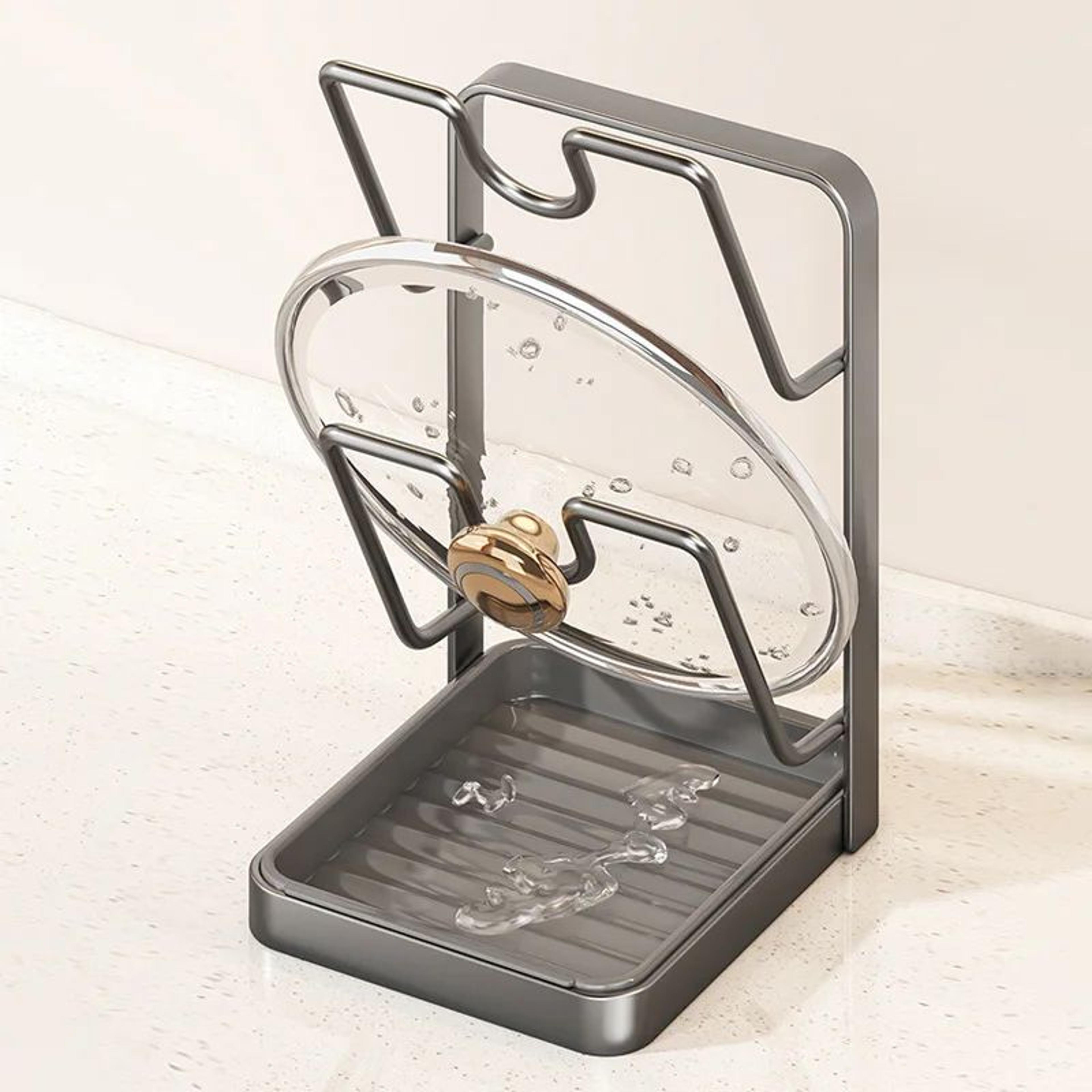 3Tier Metal Pot Lid Organizer With Drainage Tray NoDrill Pot Lid Rack For Countertop Or Cabinet 3