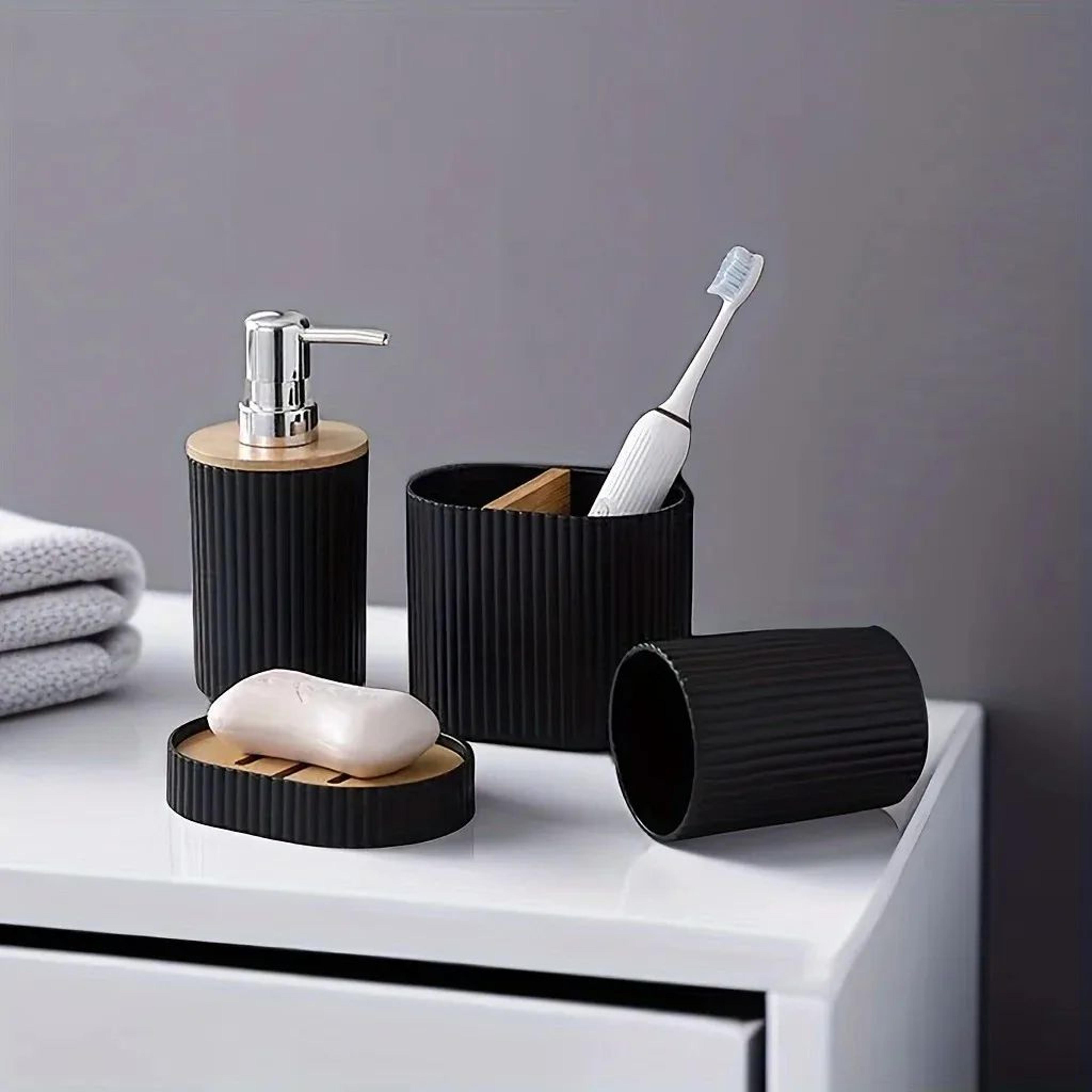 Modern Minimalist Bathroom Accessories Set  4Piece Plastic Countertop Organizer 0