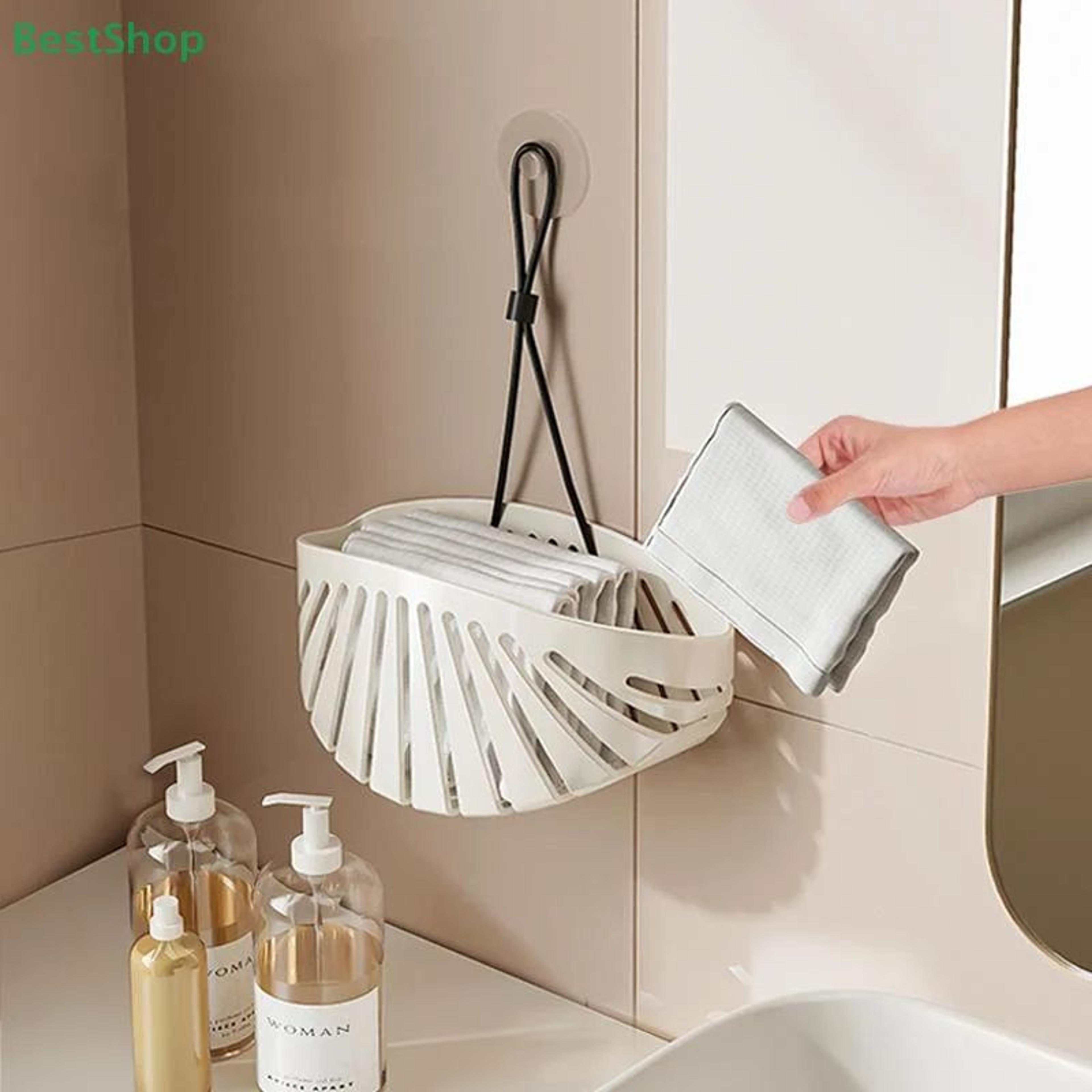 Cream Shell Sink Organizer  DrillFree Faucet Drain Rack Hanging Storage Basket 4