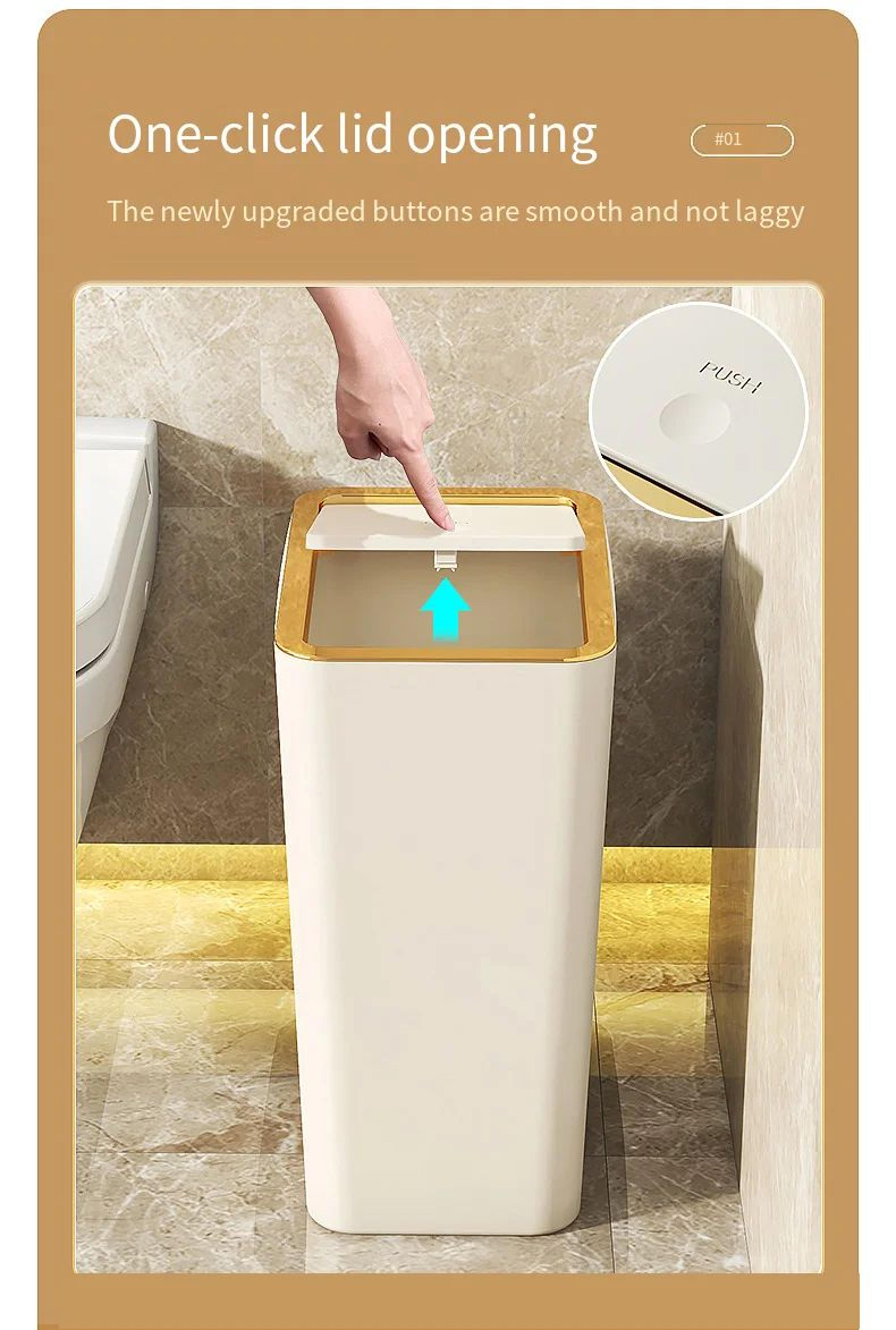 SlimPress Airtight Slim Trash Can With OneTouch PopUp Lid For Tight Spaces 1