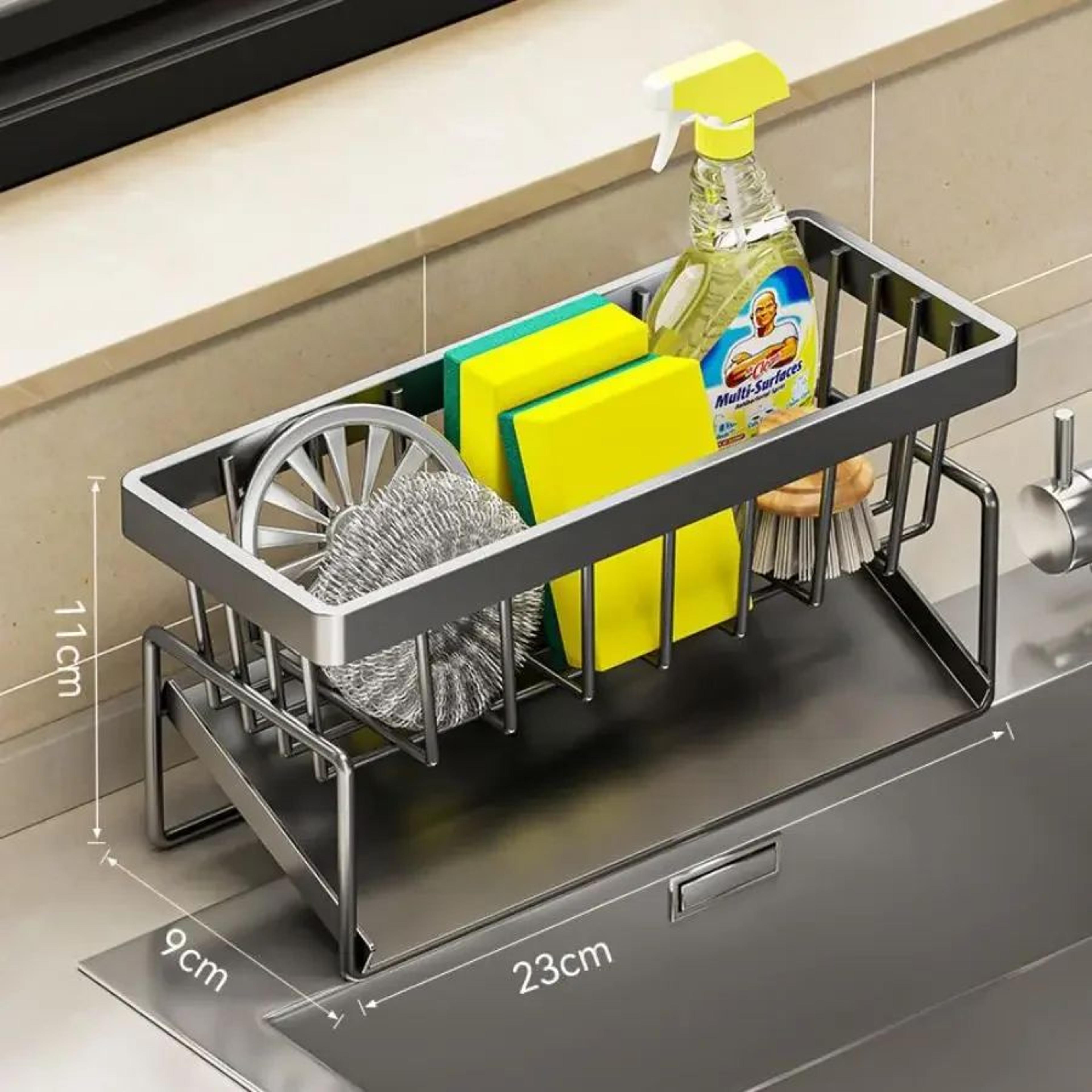 SpaceSaving Kitchen Sink Organizer With Drain Tray  Sponge Holder 6
