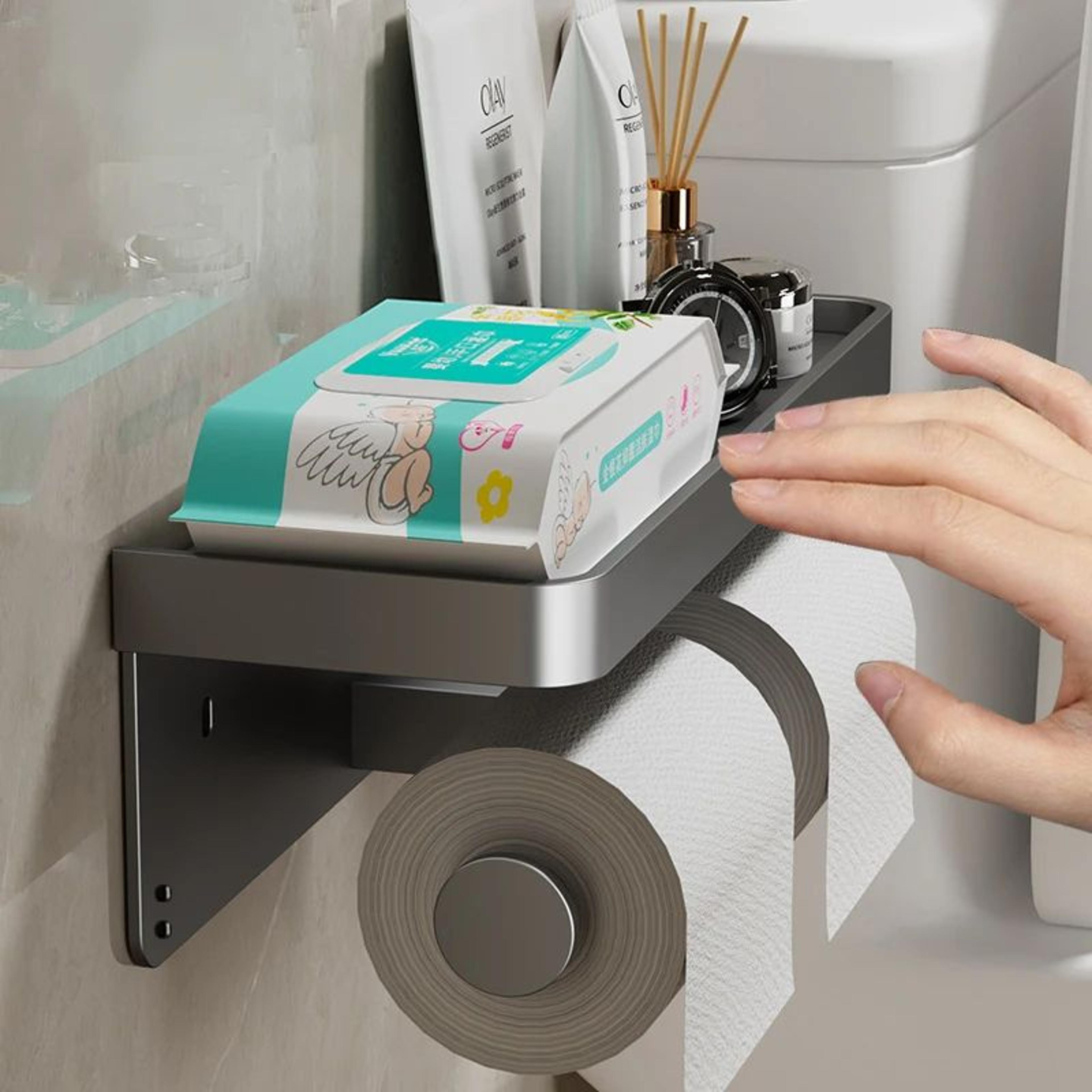 Matte Aluminum Wall Mounted Toilet Paper Holder  Modern Bathroom Tissue Rack 2