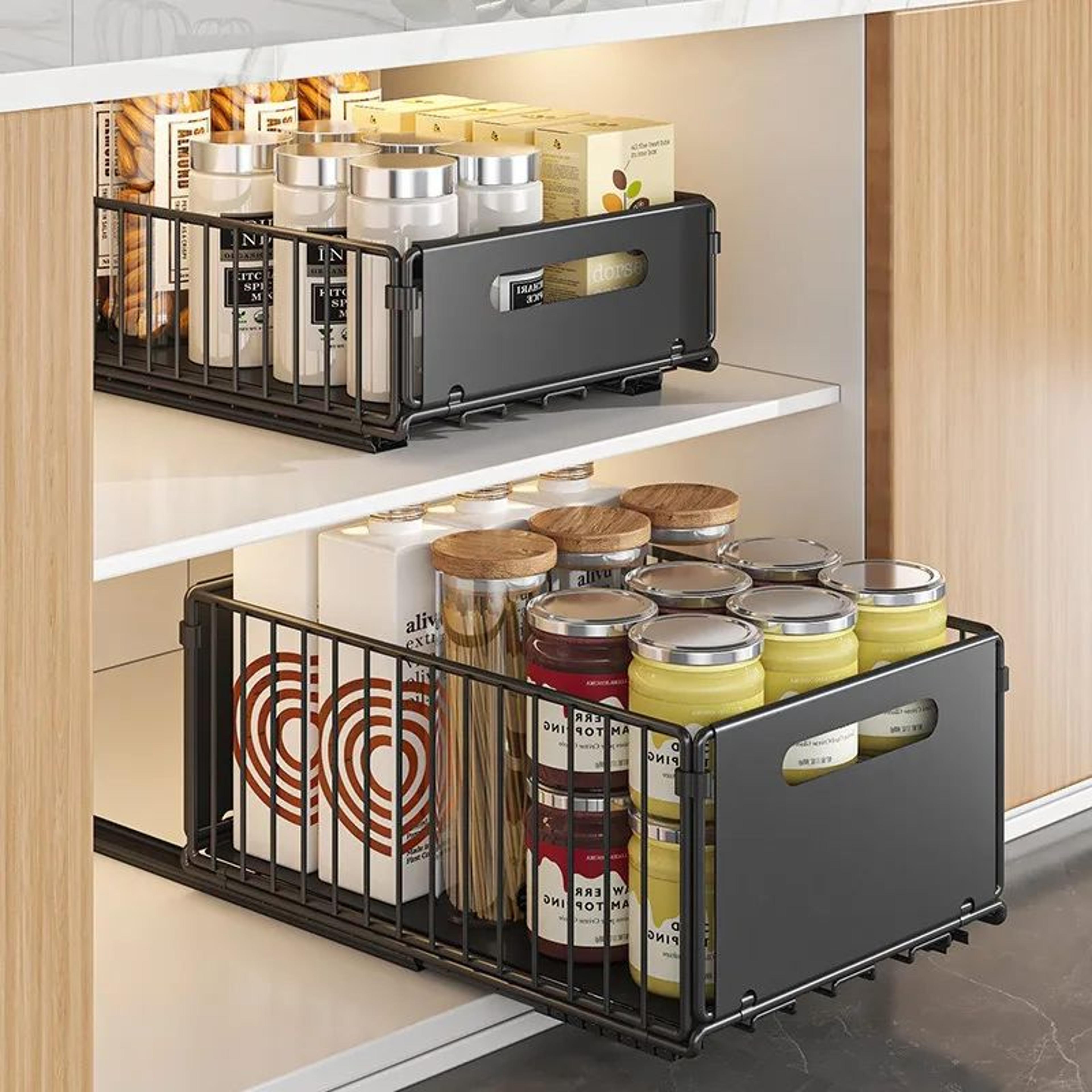 PullOut Cabinet Organizer Basket For Kitchen  Bathroom SlideOut Storage For Spices And Supplies 0