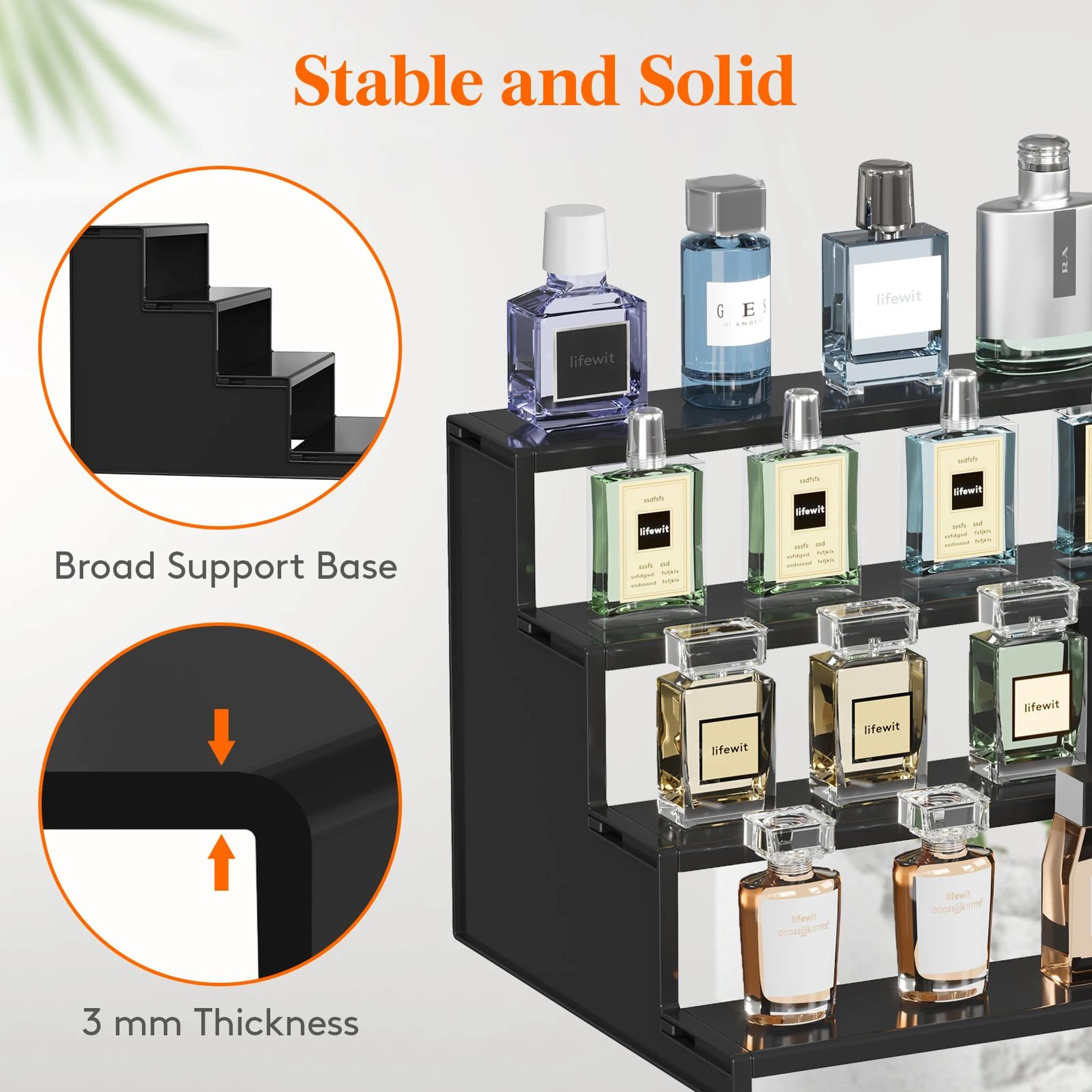 Tiered Dark Wood Perfume Organizer Stand  3Step Cologne Display Stand For Vanity  Skincare Storage 3