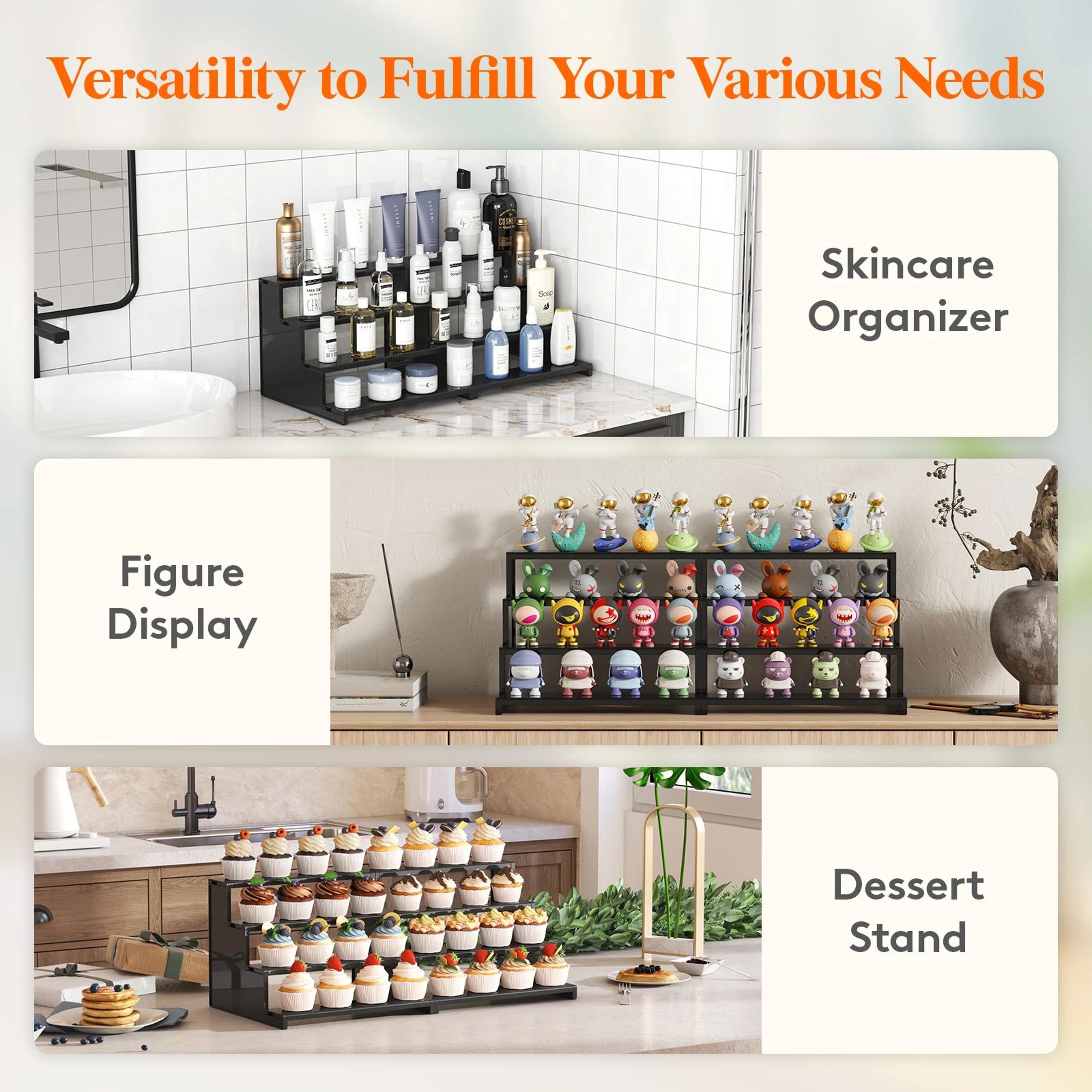 Tiered Dark Wood Perfume Organizer Stand  3Step Cologne Display Stand For Vanity  Skincare Storage 5