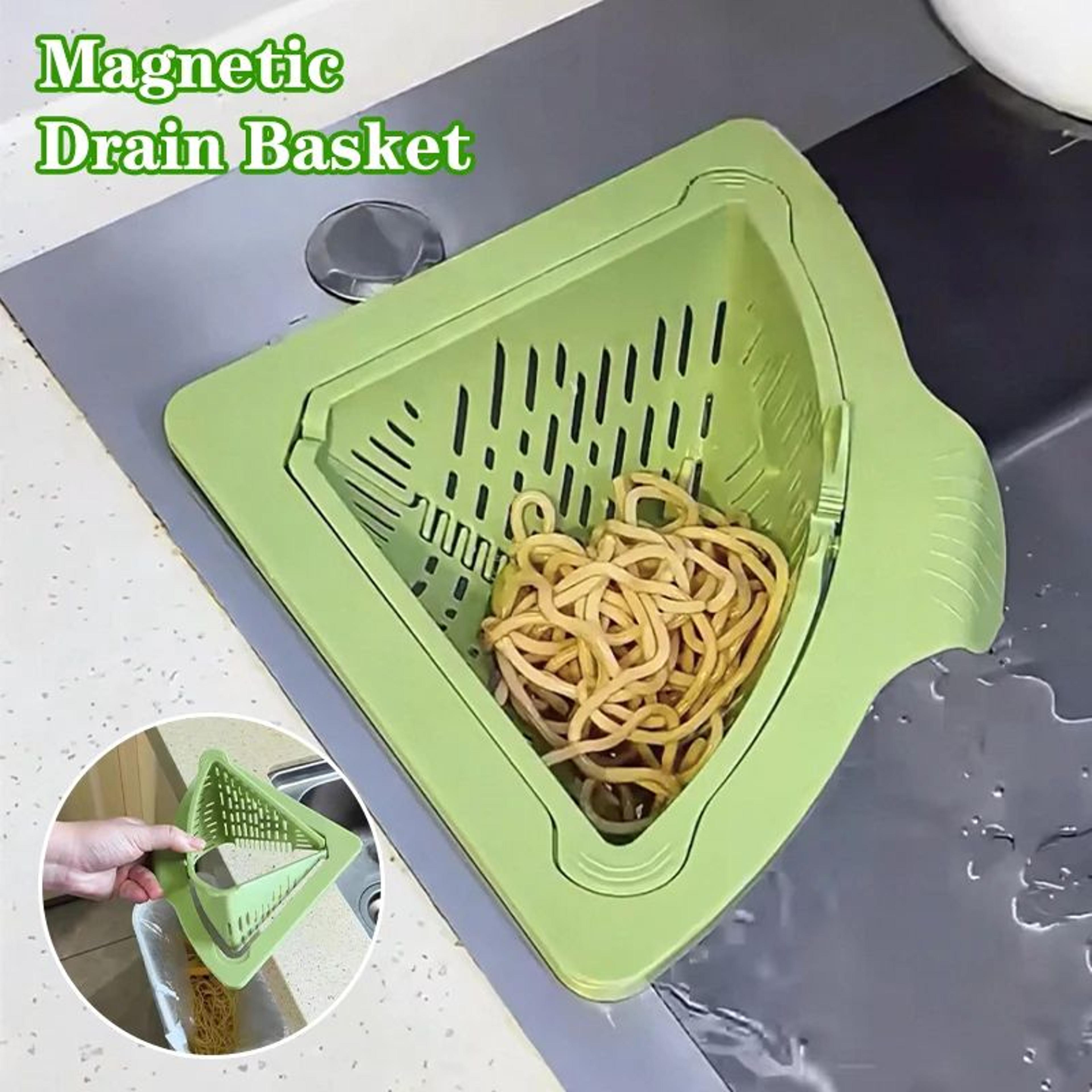 Magnetic Corner Sink Strainer  Triangular Kitchen Sink Drain Basket With TwistOpen Bottom 0