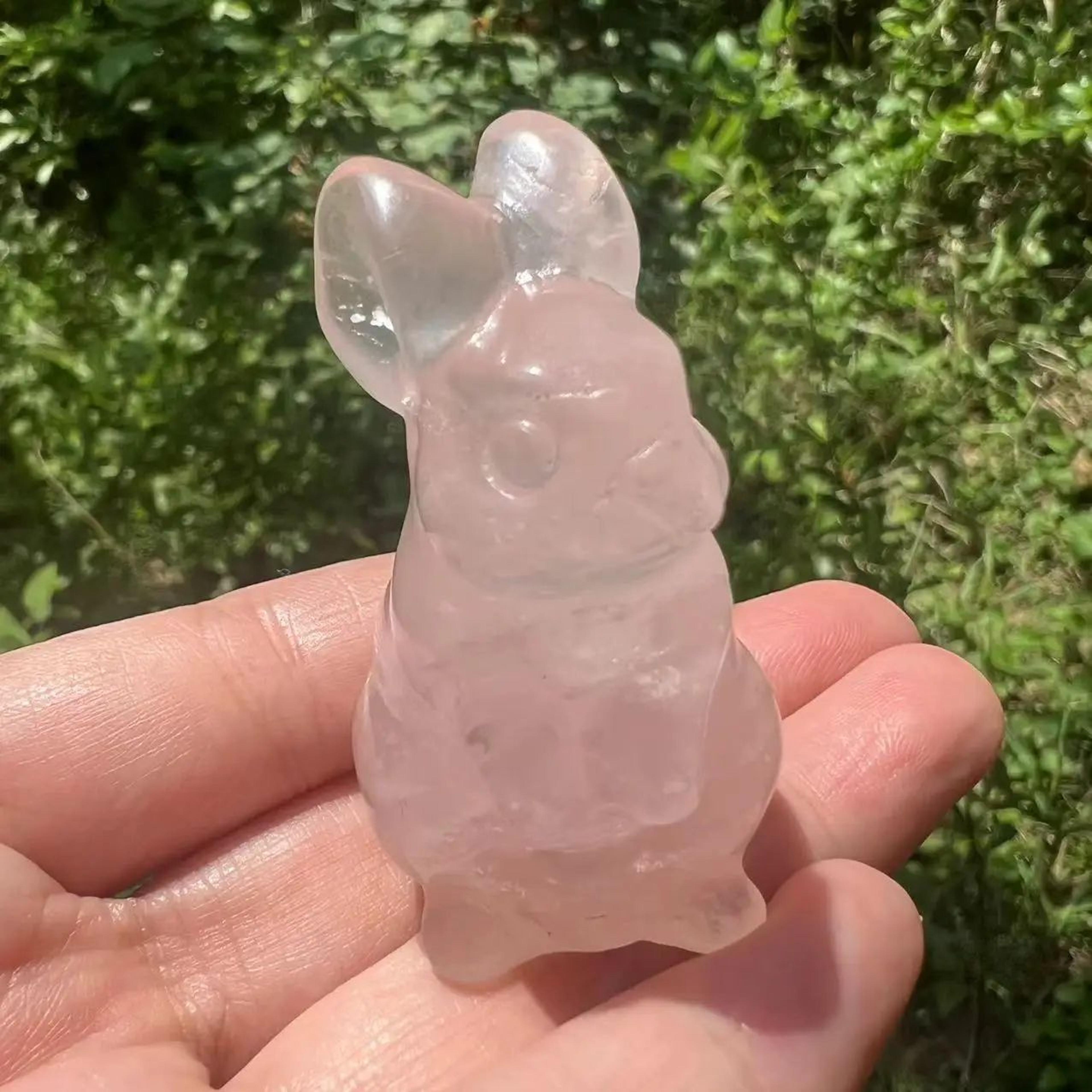 2Inch HandCarved Rose Quartz Rabbit Figurine  Opalite Crystal Bunny Gemstone Rabbit Decor 2