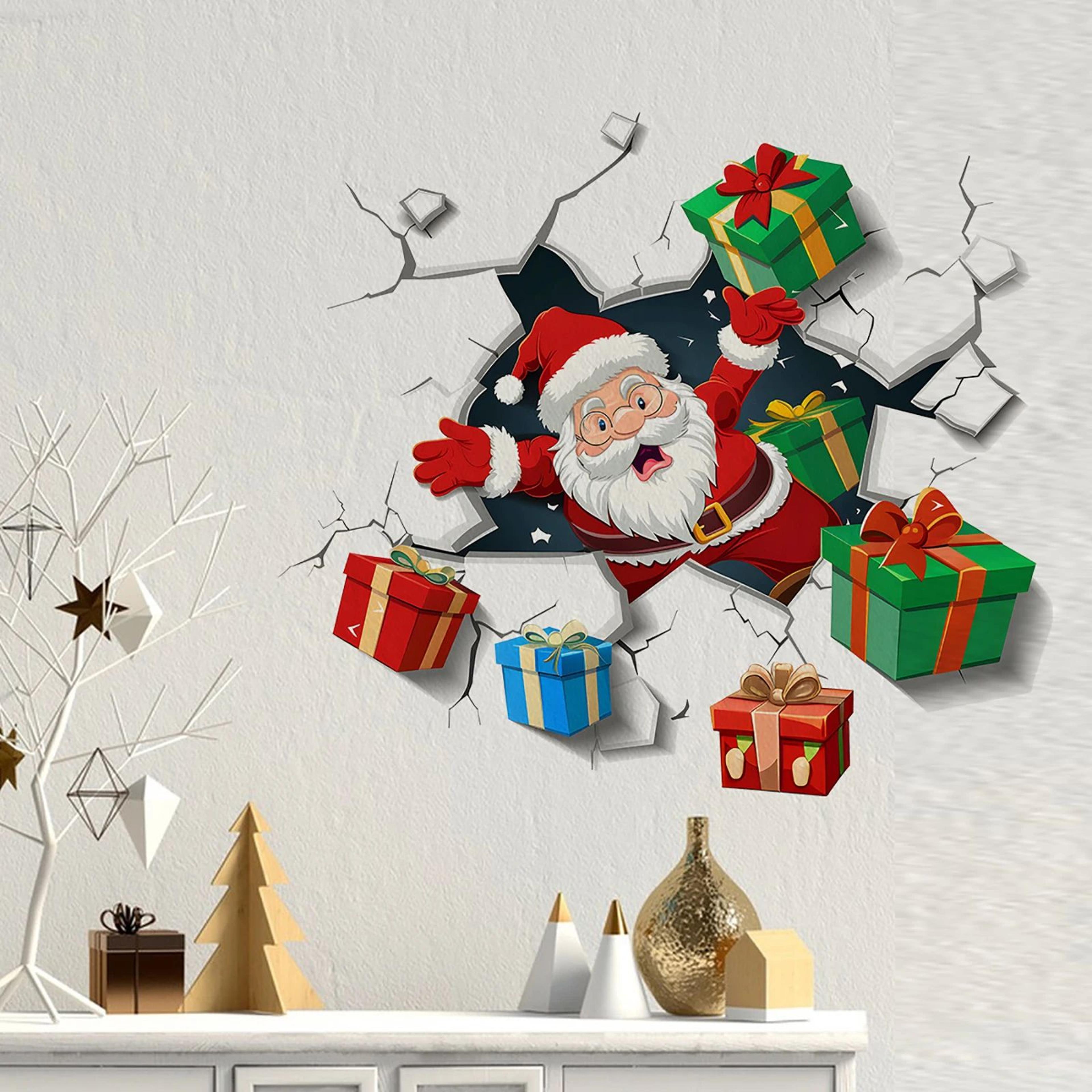 3D Santa Wall Sticker  Christmas Wall Decal With Broken Wall Effect 3