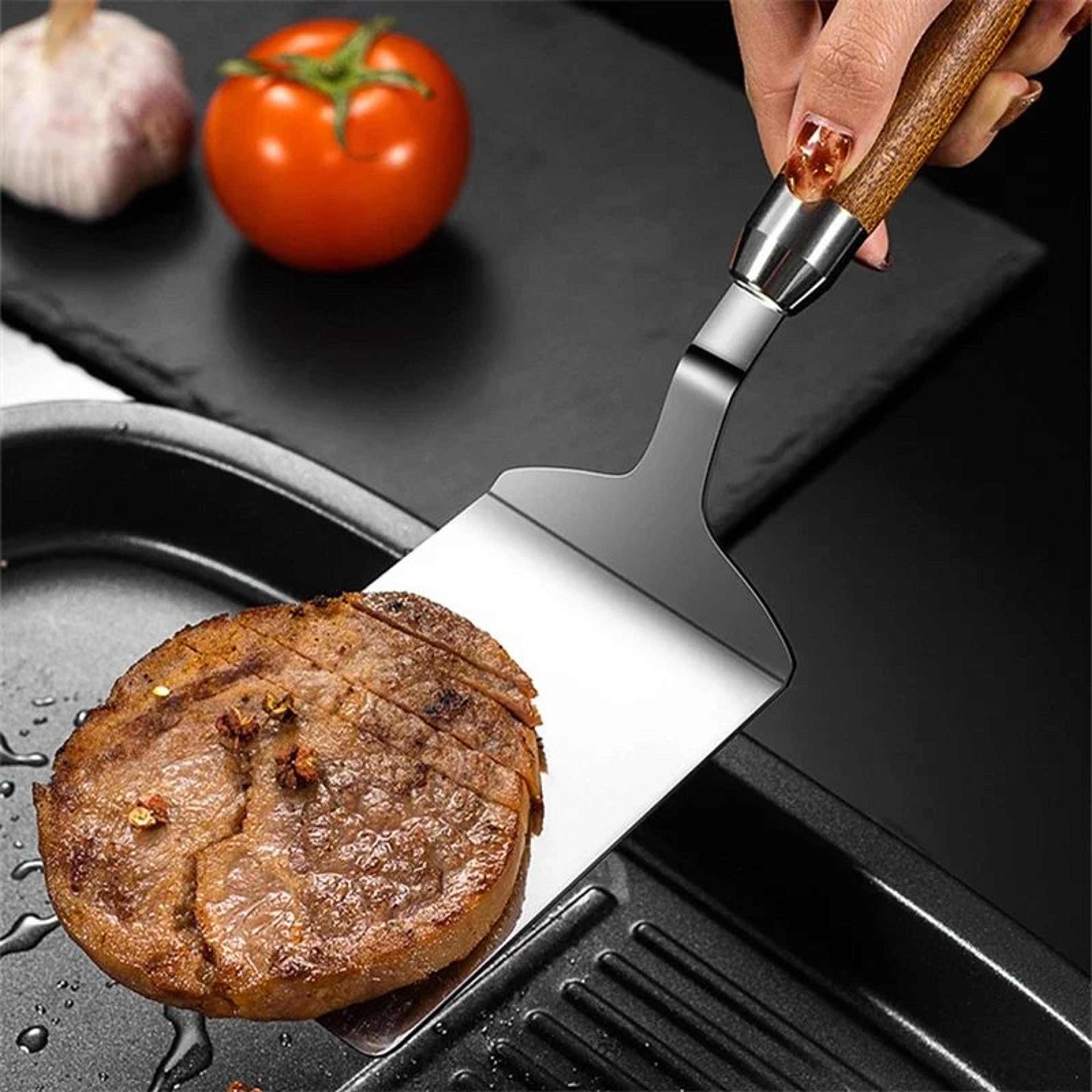 HeavyDuty Stainless Steel Spatula With Wood Handle  Professional Metal Turner For Grill Steak  Pizz 2
