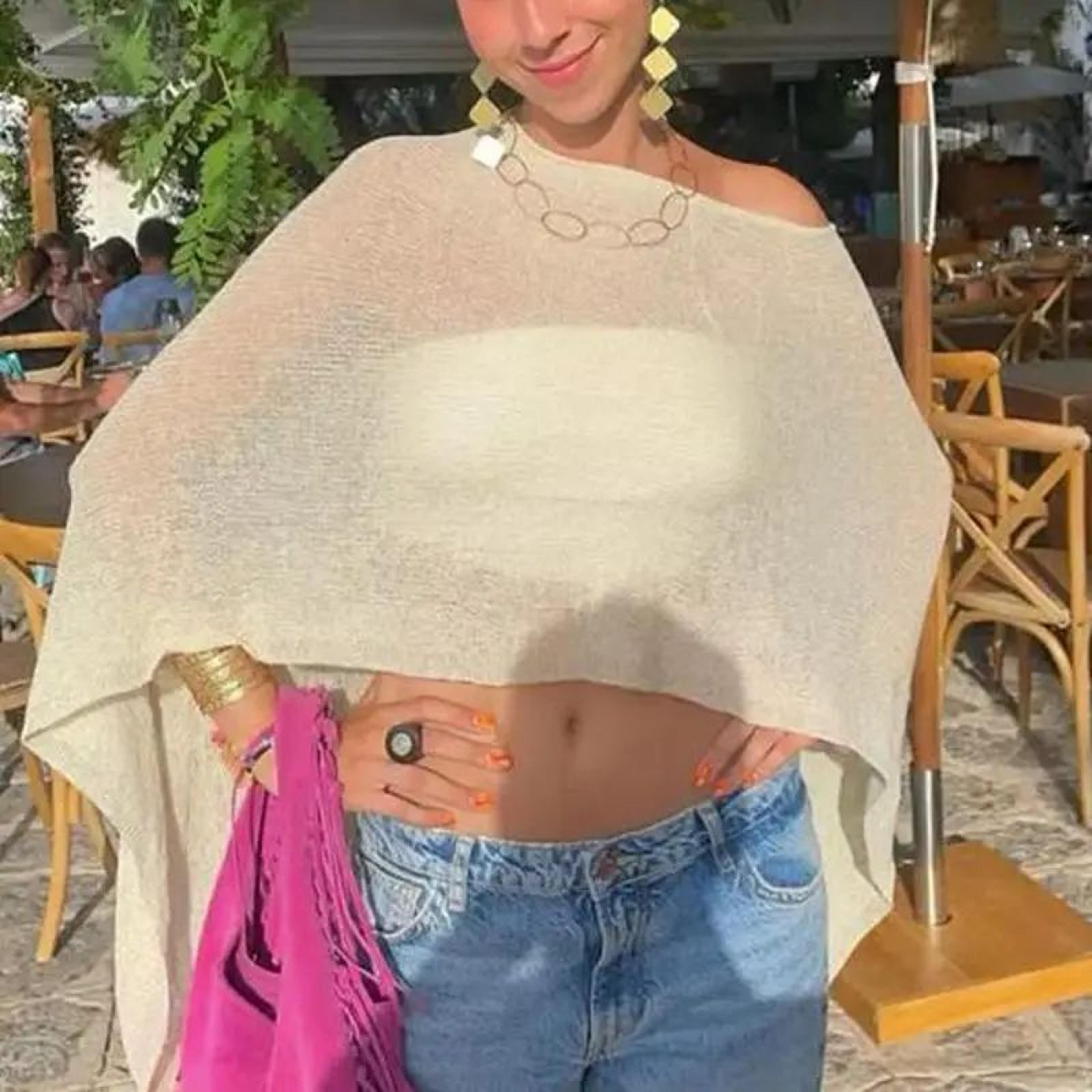 Coastal Breeze Knit Bikini Cover Up  Off Shoulder Sheer Beach Cover Up Top With Irregular Hem 8