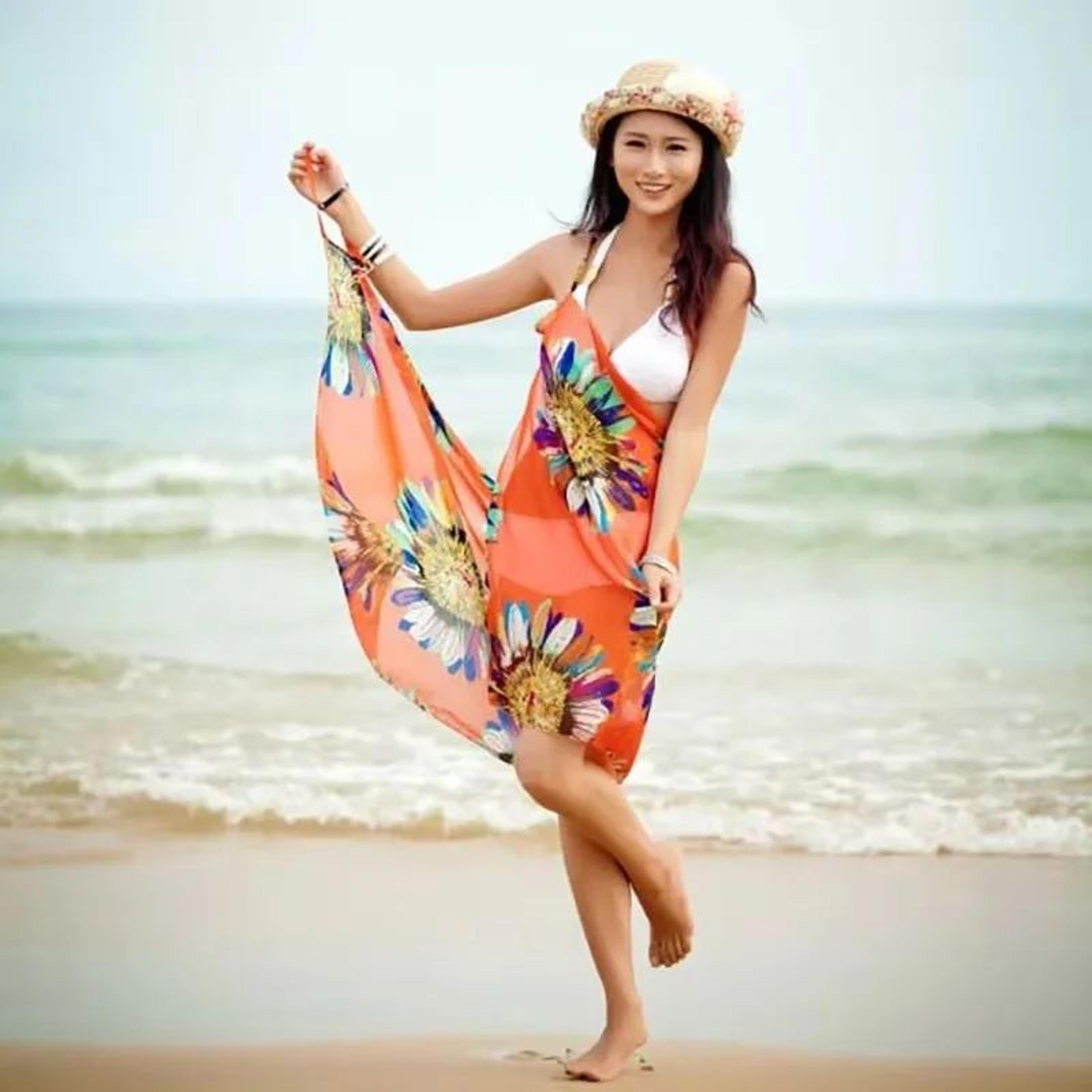 Chiffon Halter Beach Cover Up Dress  Sexy OpenBack Bikini Wrap Pareo 5