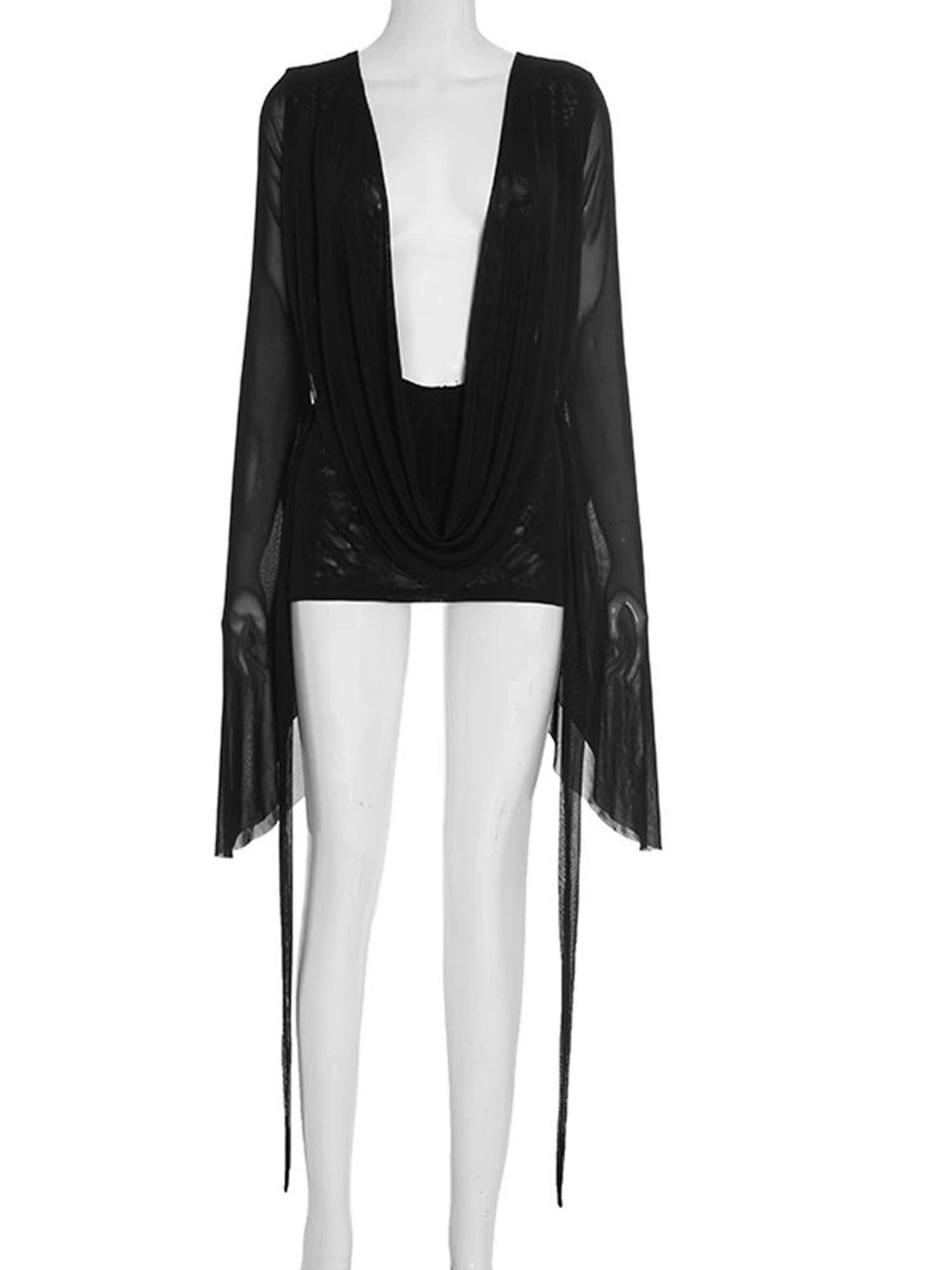 Blush Allure Ruched Sheer Mesh Mini Dress  Flare Sleeve VNeck Beach Cover Up  Night Out Dress 7