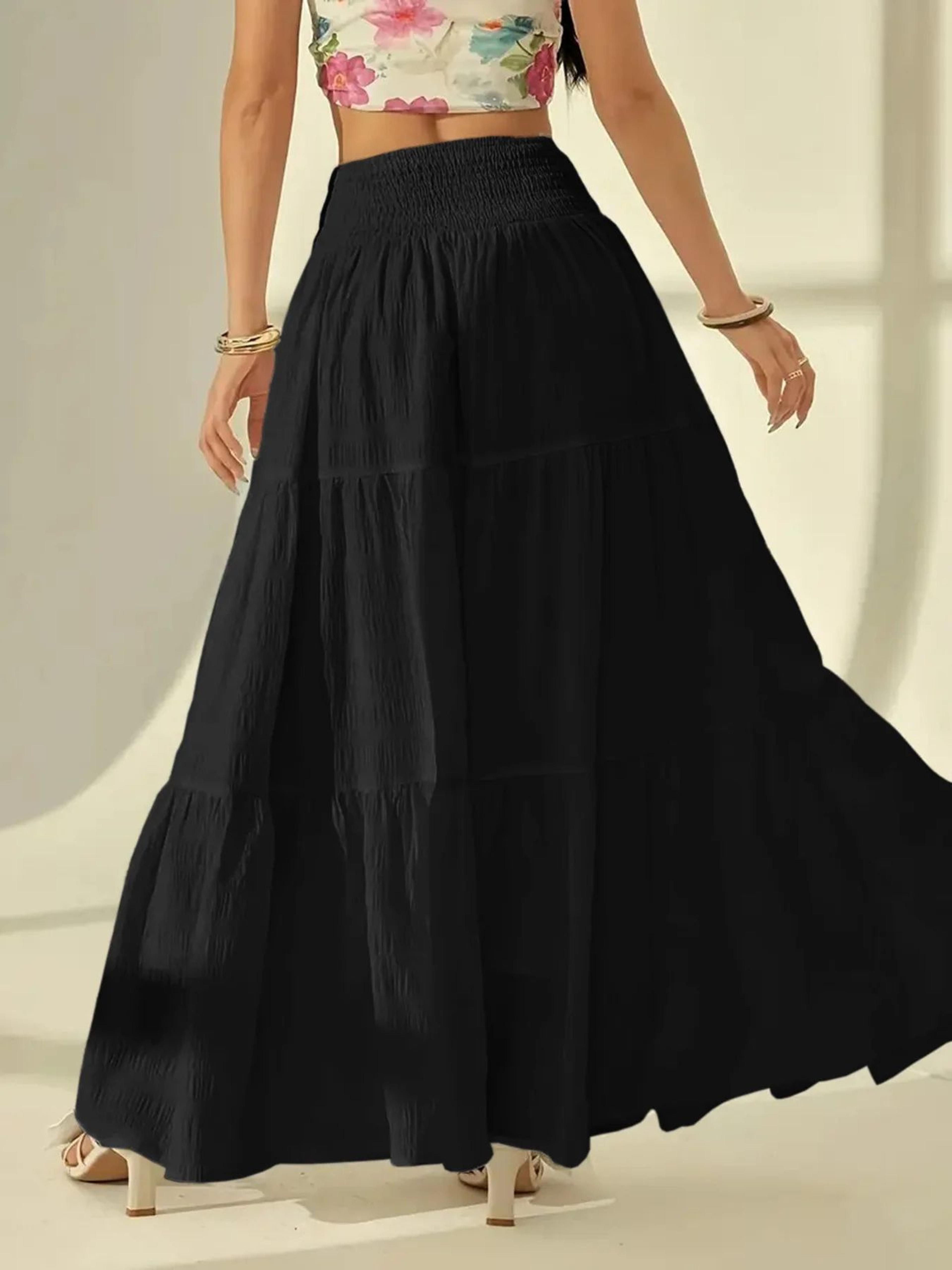 Boho Chic Tiered Maxi Skirt  HighWaisted Elastic Waist Skirt For Effortless Summer Style 4