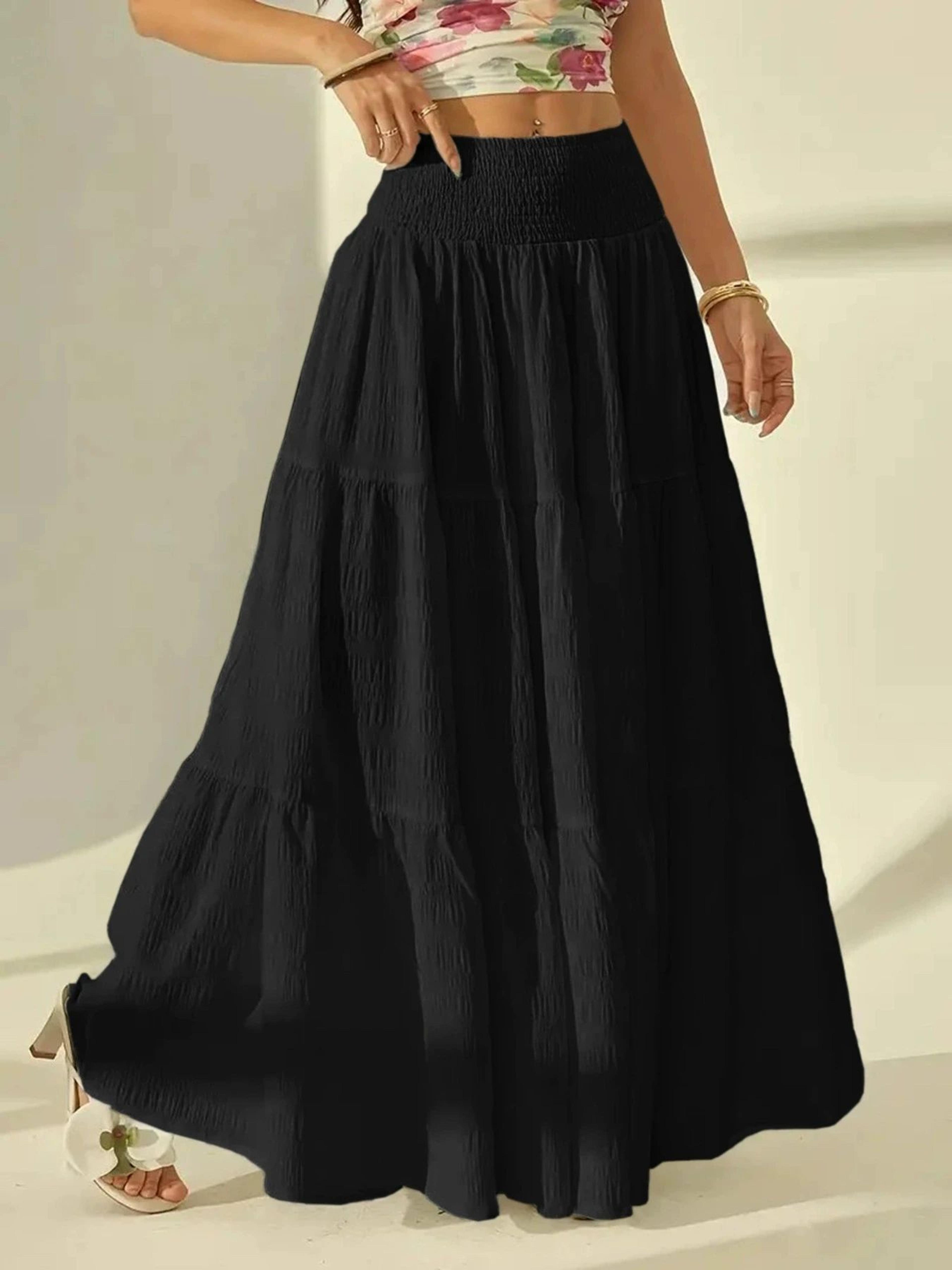 Boho Chic Tiered Maxi Skirt  HighWaisted Elastic Waist Skirt For Effortless Summer Style 5