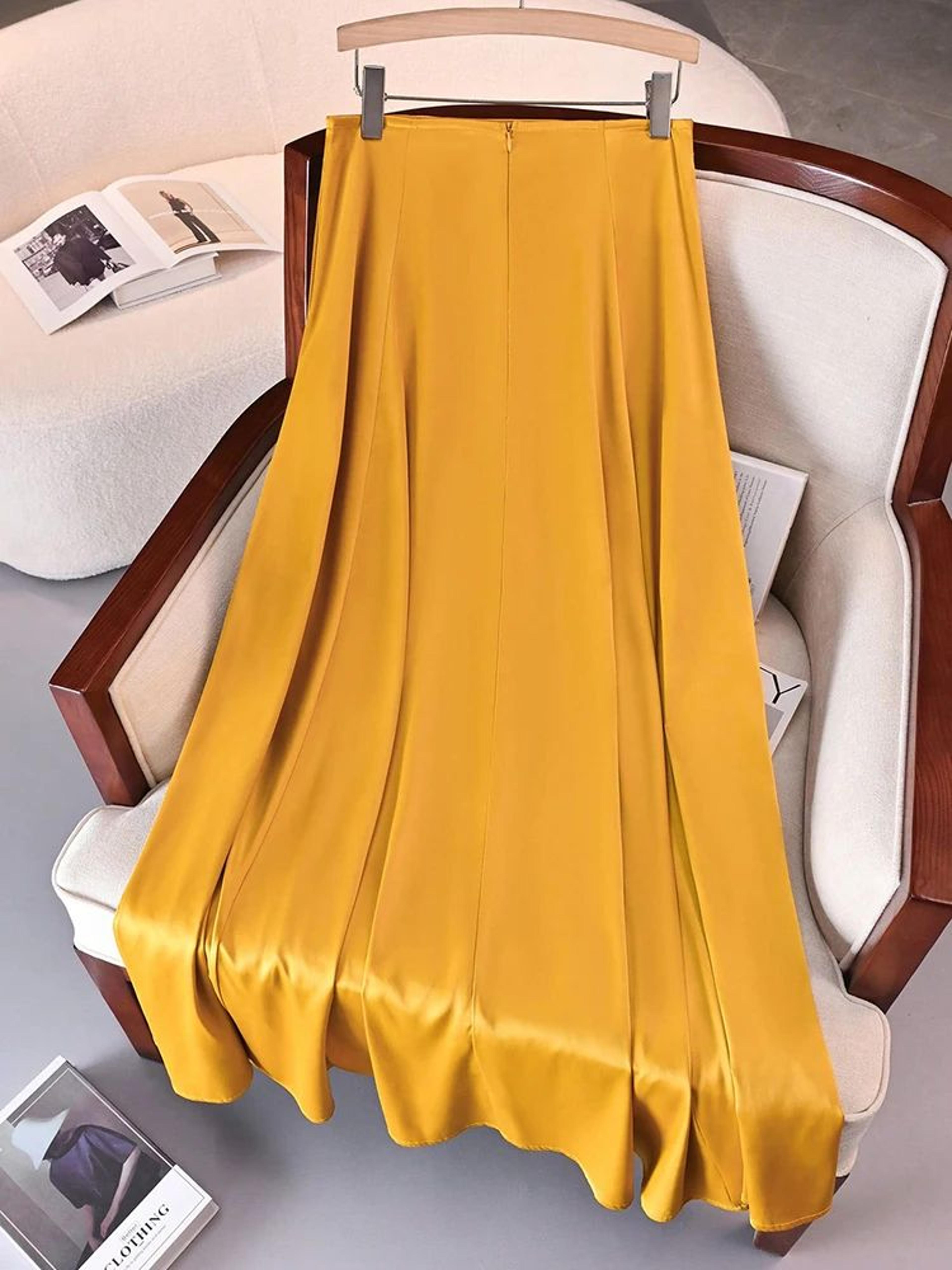 SilkFlow HighWaisted Satin Maxi Skirt With Pockets  Elegant ALine Party  Y2K Style 3