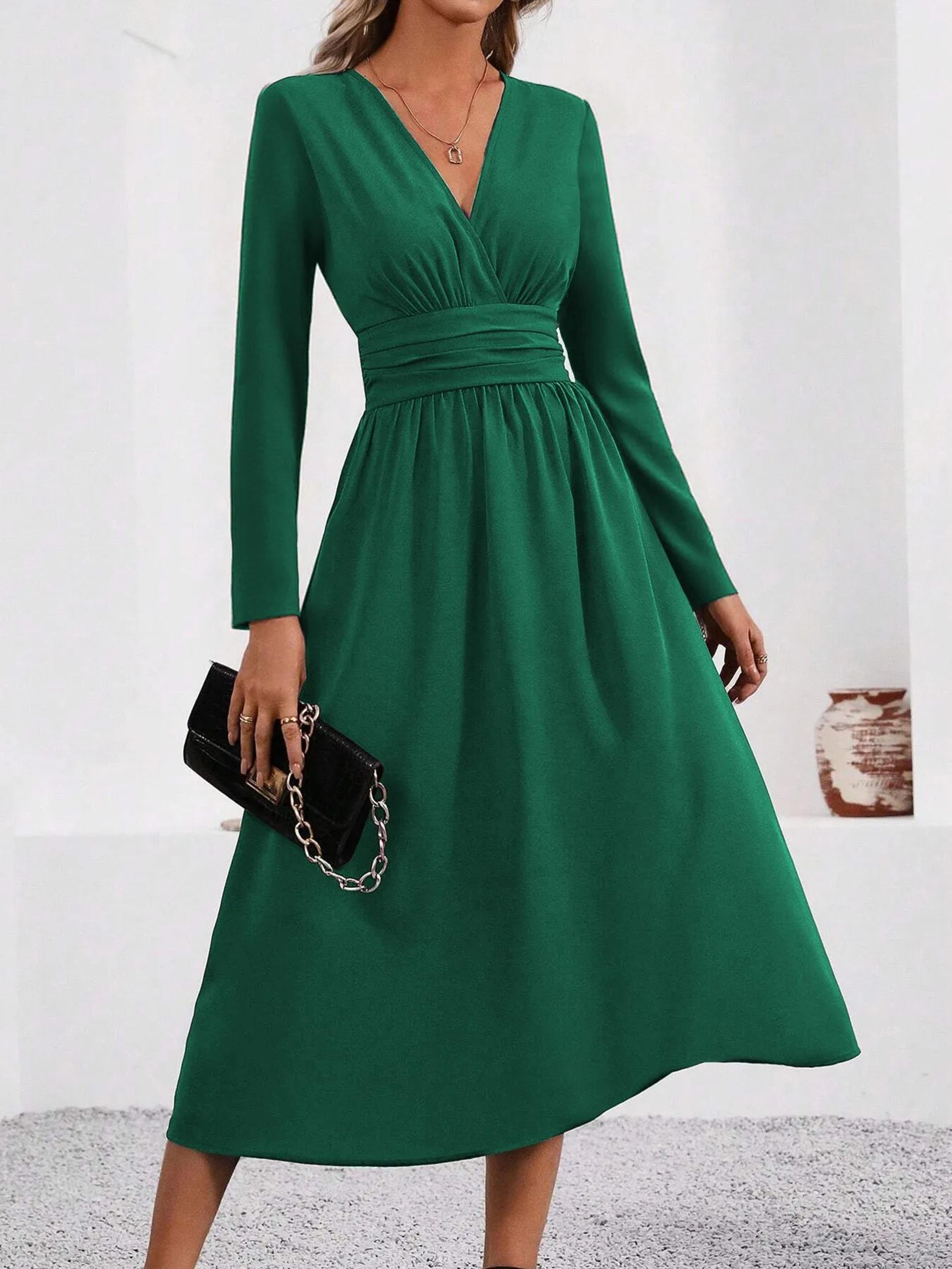 Elegant Embrace Overlap VNeck Bodycon Maxi Dress 4