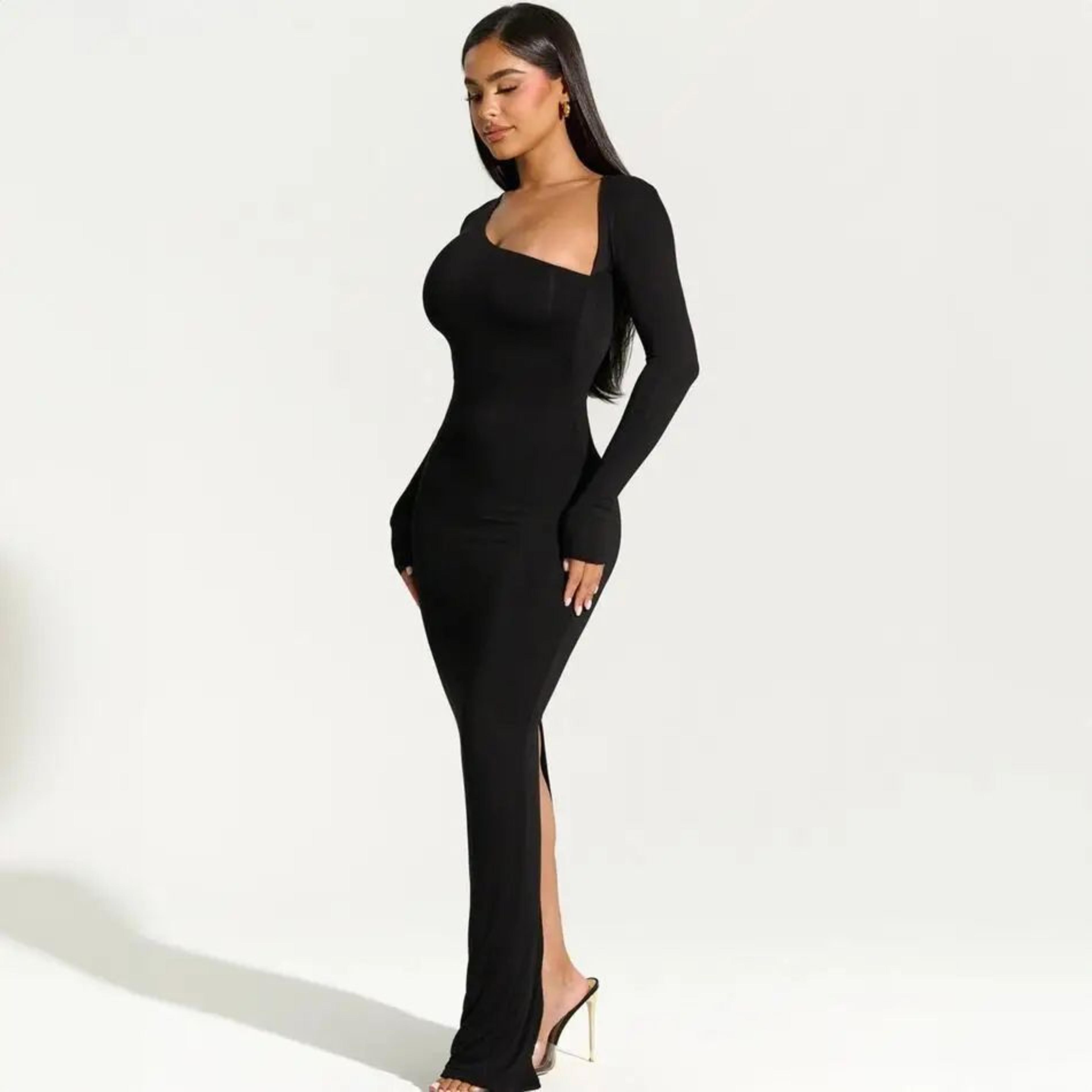 Autumn Elegance One Shoulder Maxi Dress  Slim Fit Long Sleeve Party Gown With Side Slit 1