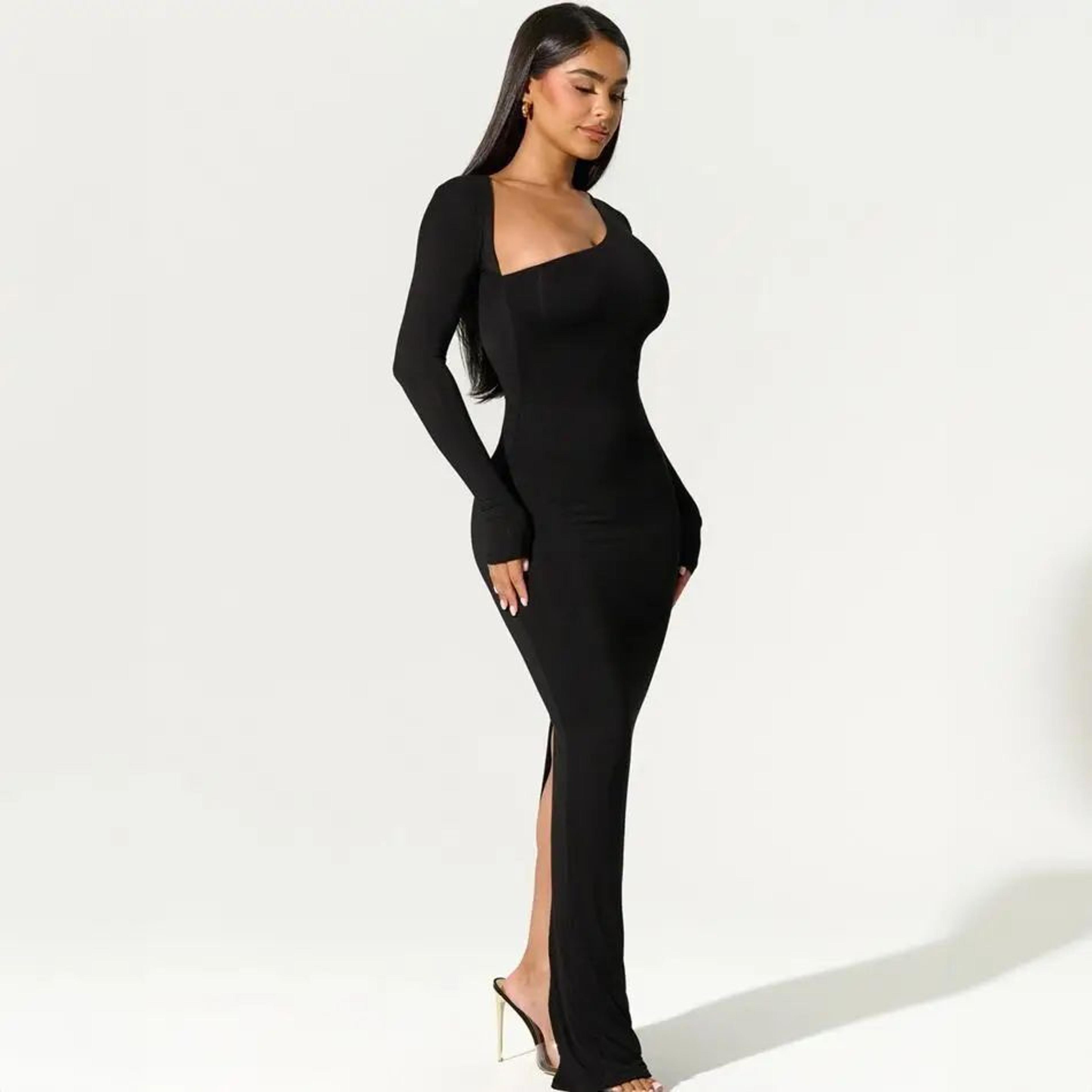 Autumn Elegance One Shoulder Maxi Dress  Slim Fit Long Sleeve Party Gown With Side Slit 3