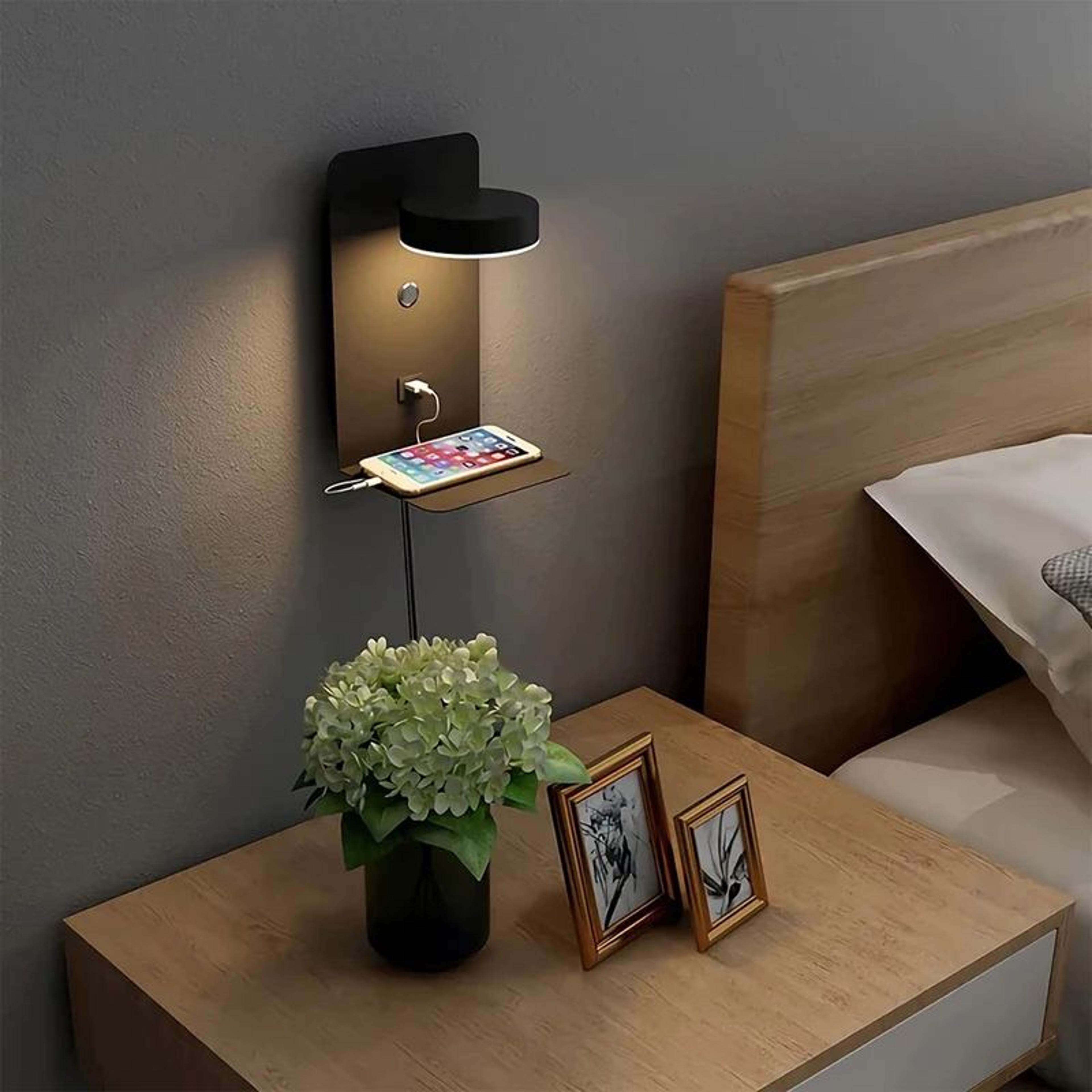 Modern LED Wall Light With USB Charging Port  Bedside Reading Sconce With Switch 3