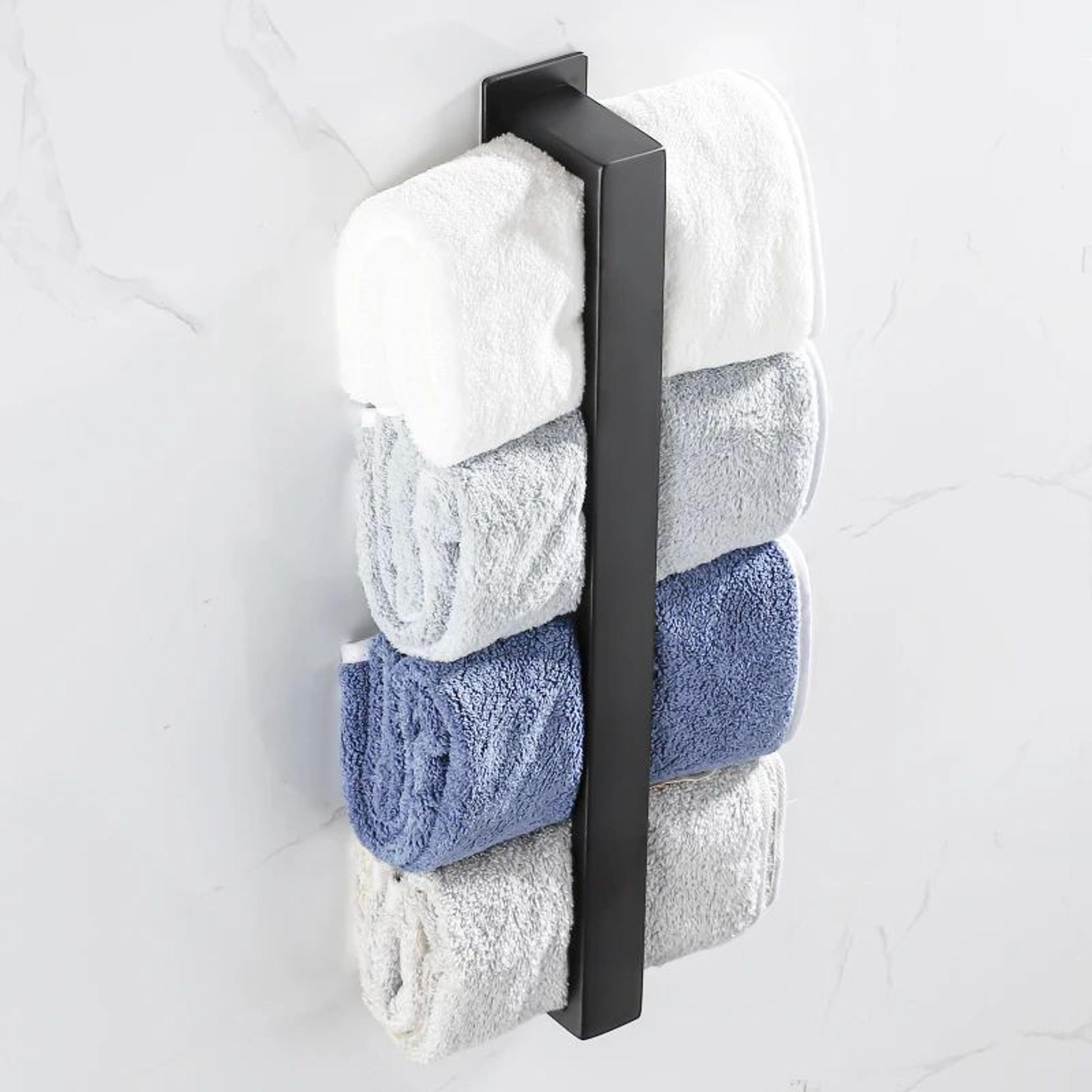 Matte Black NoDrill Stainless Steel Towel Rack  SelfAdhesive WallMounted Bathroom Shelf  Bar 2
