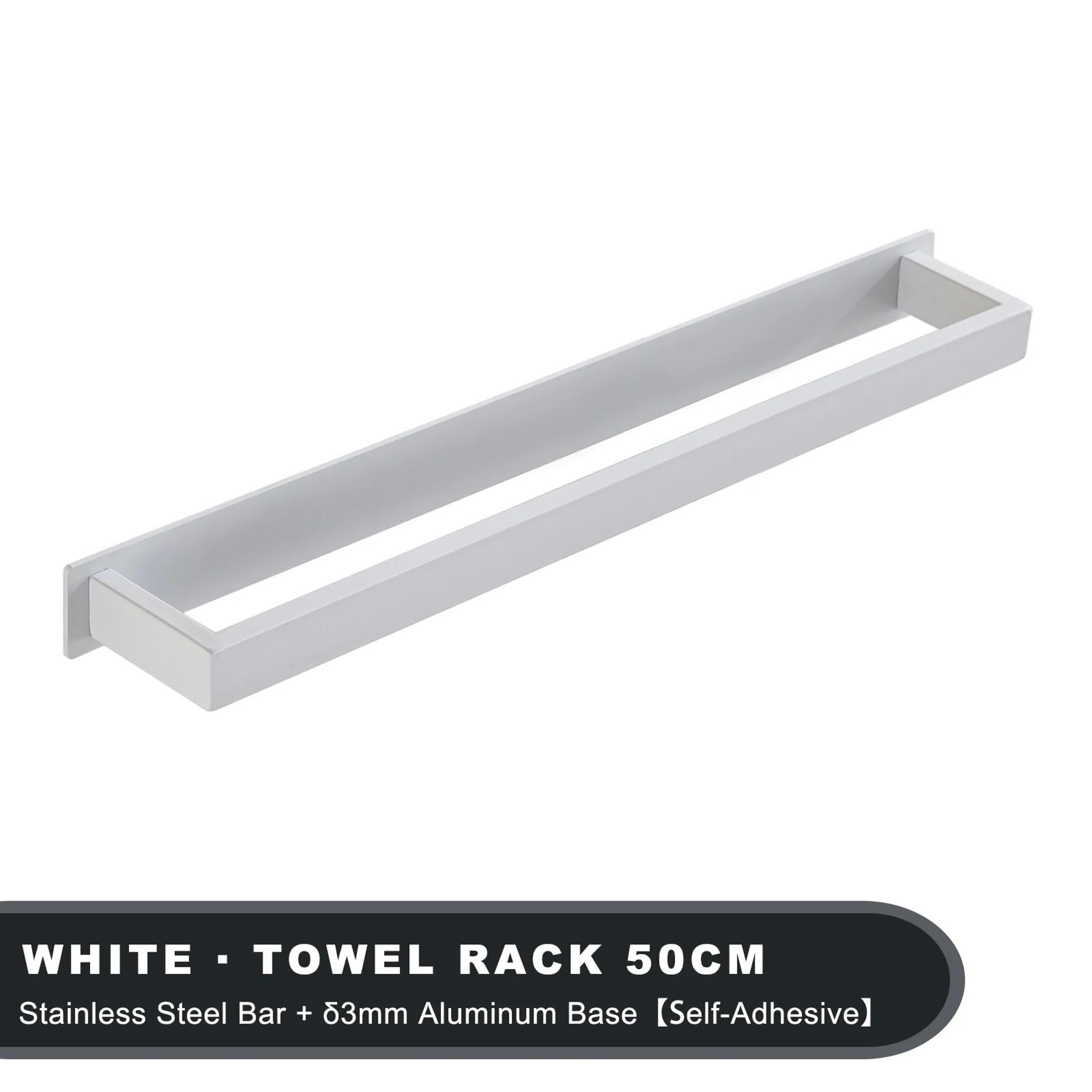 Matte Black NoDrill Stainless Steel Towel Rack  SelfAdhesive WallMounted Bathroom Shelf  Bar 11