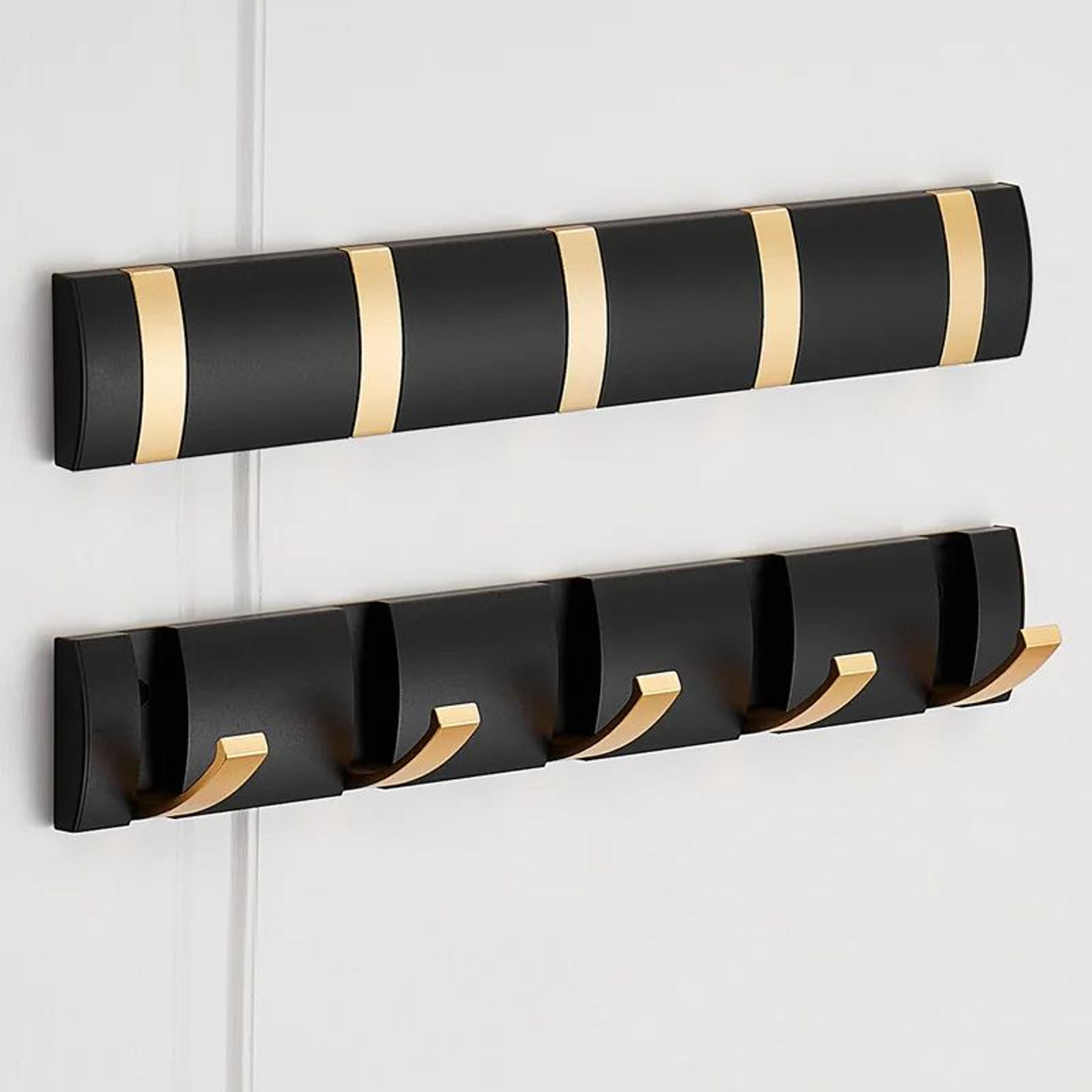 matte black & gold folding adhesive wall hooks – no drill towel & robe holder