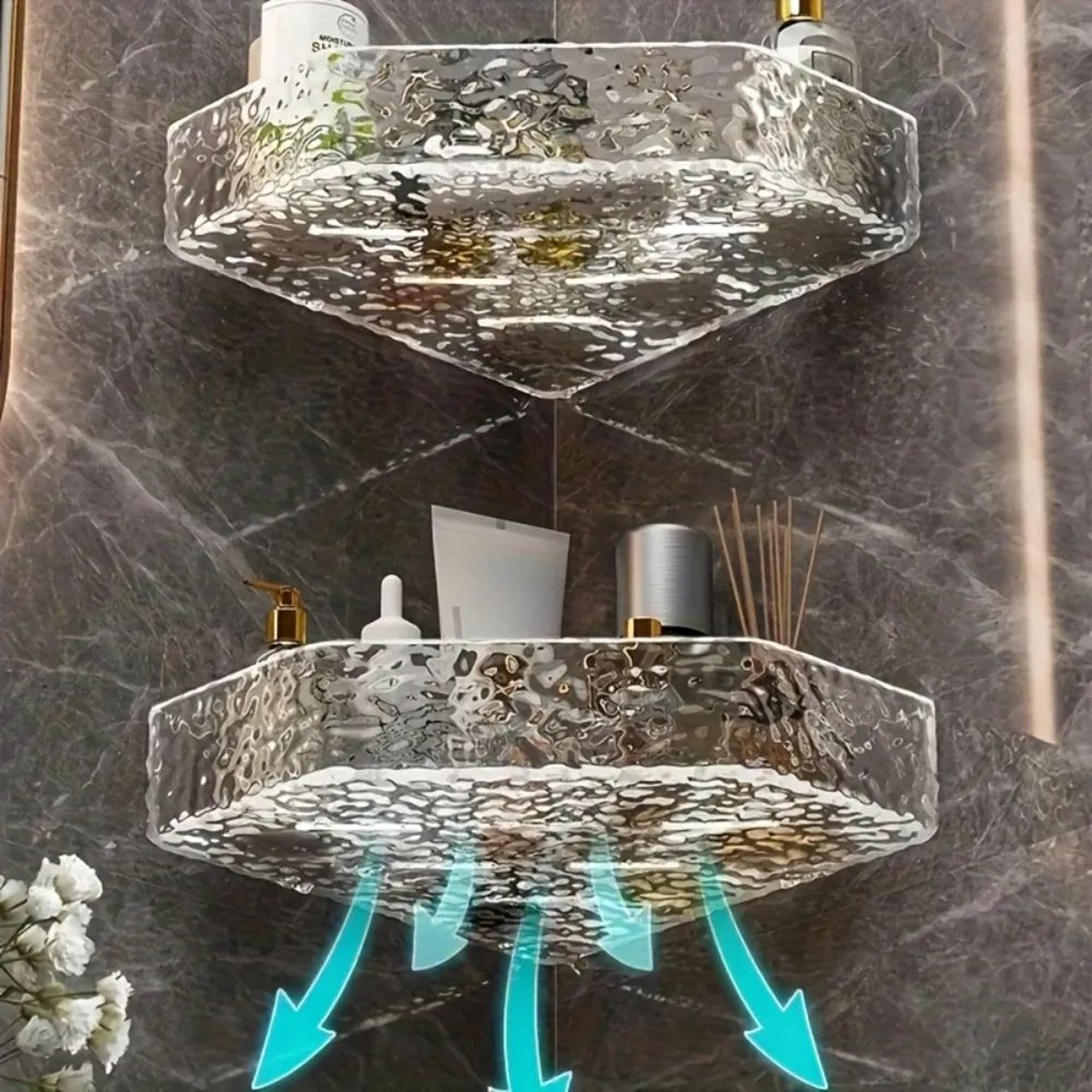 Glacier Clear Wall Mount Corner Shelf  Modern Bathroom Shower Organizer With Strong Adhesive Hold 5