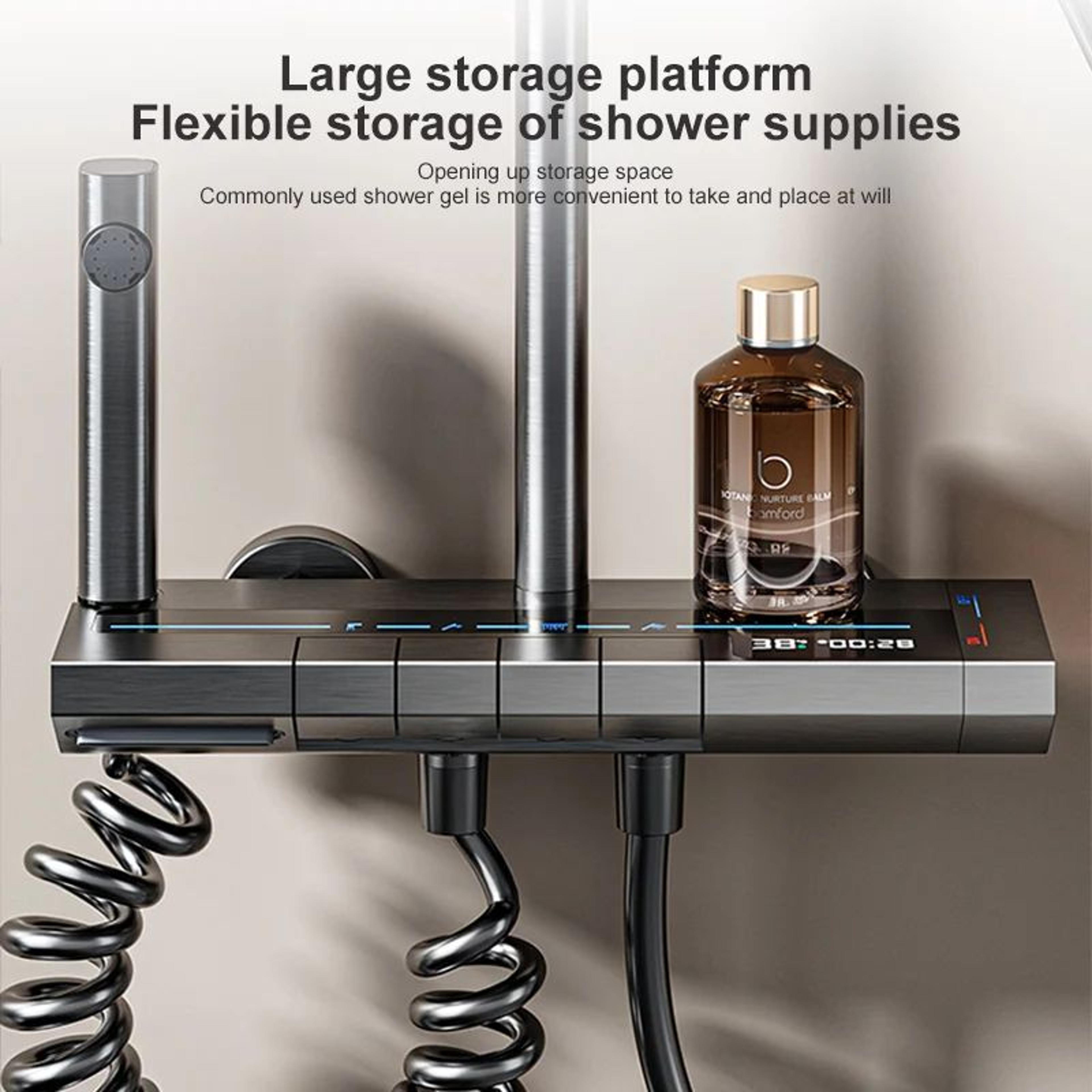 LumiFlow Digital Thermostatic Shower System With LED Display And Rainfall Shower Head 5
