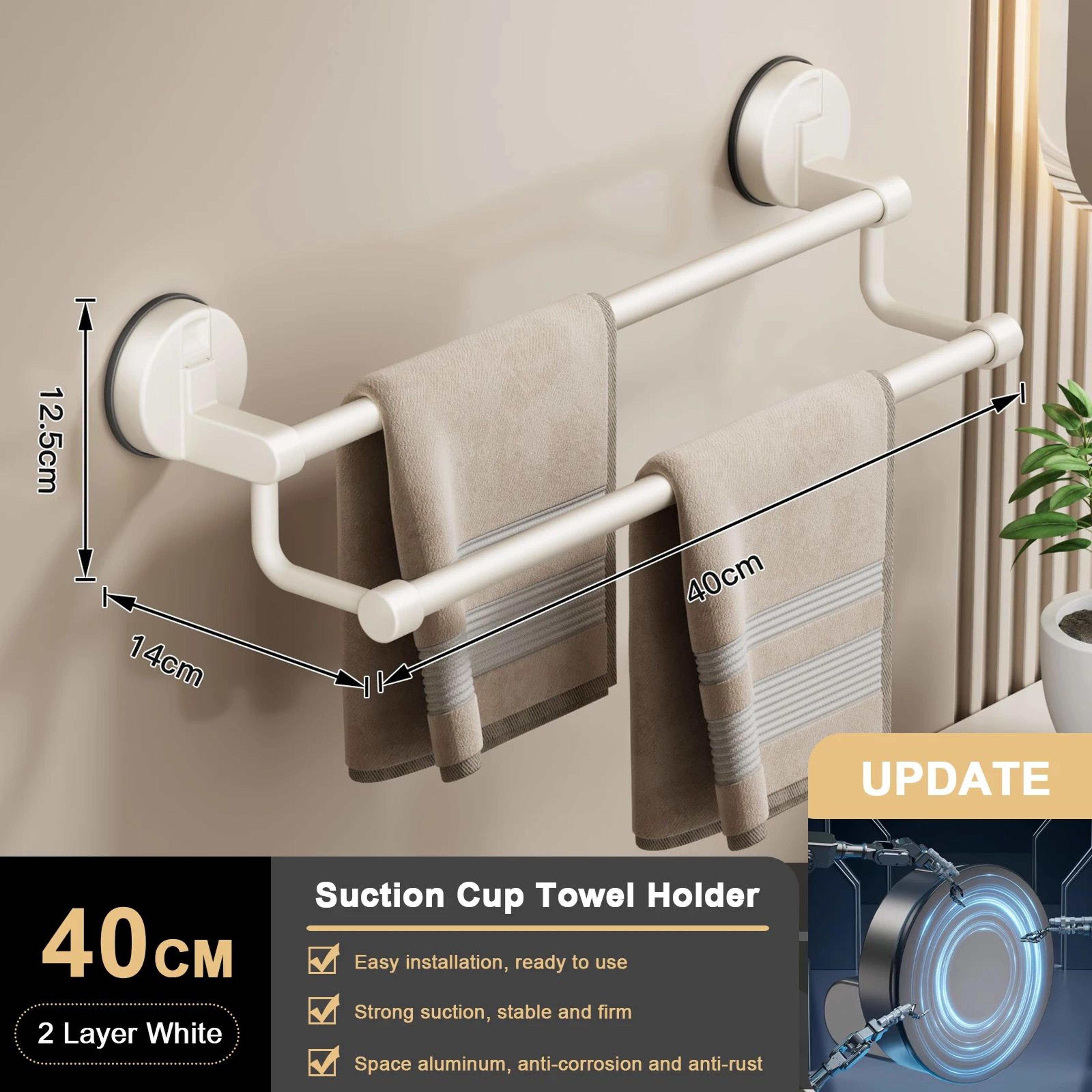 Suction Cup Towel Rack Wall Mount  No Drill Double Bar Bathroom Organizer 304050cm 15