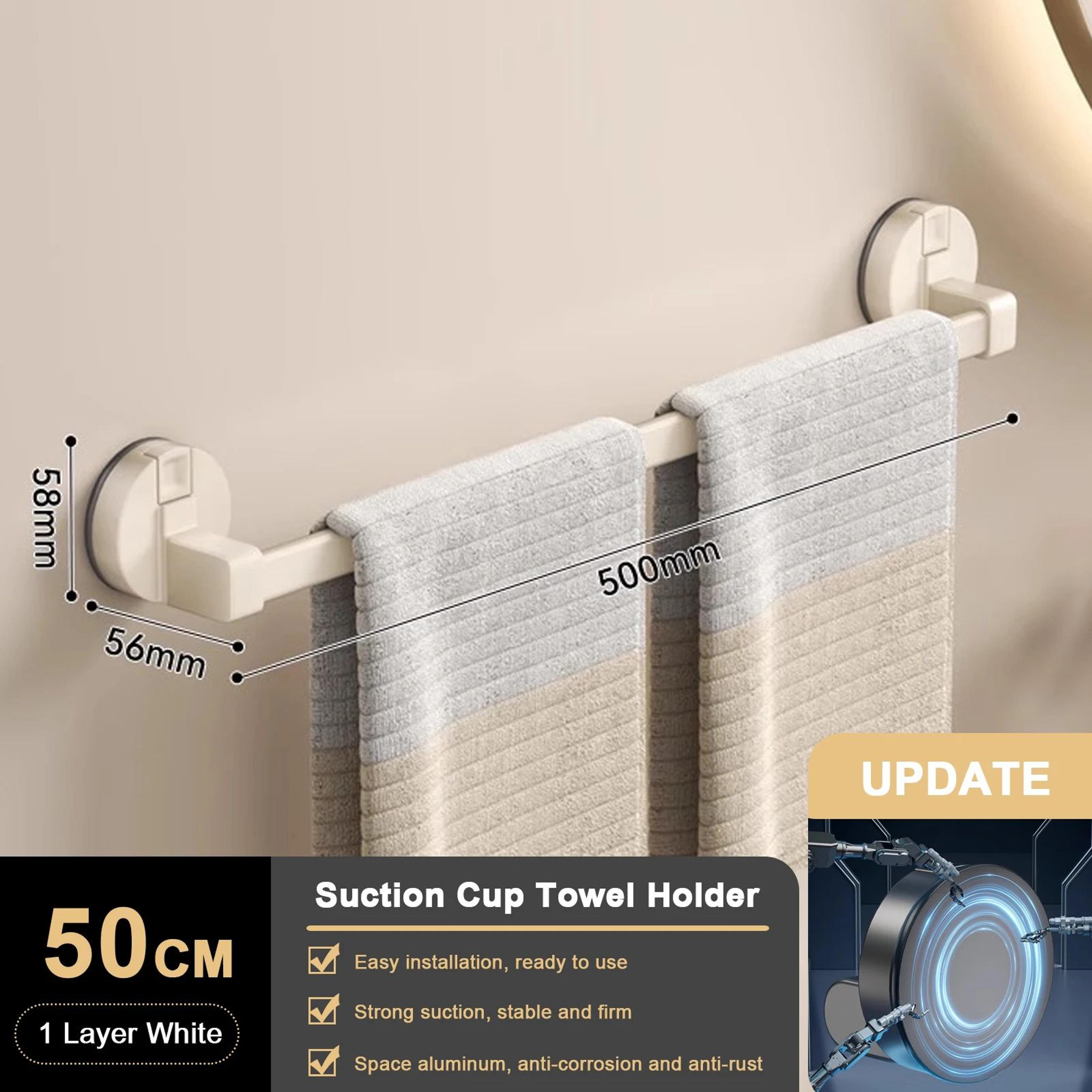 Suction Cup Towel Rack Wall Mount  No Drill Double Bar Bathroom Organizer 304050cm 16