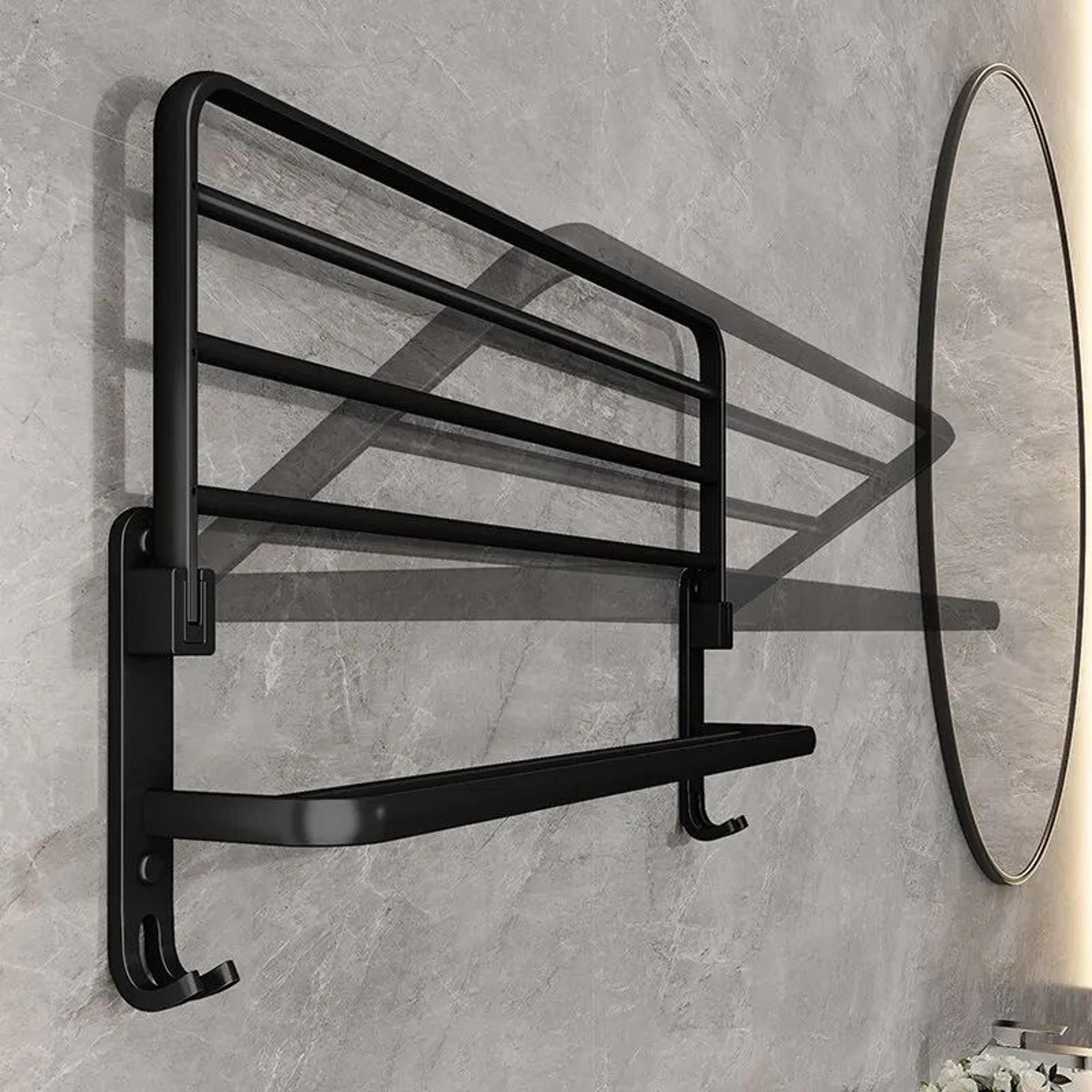 Matte Black Folding Towel Rack With Hook  50cm Wall Mounted Aluminum Towel Holder 1