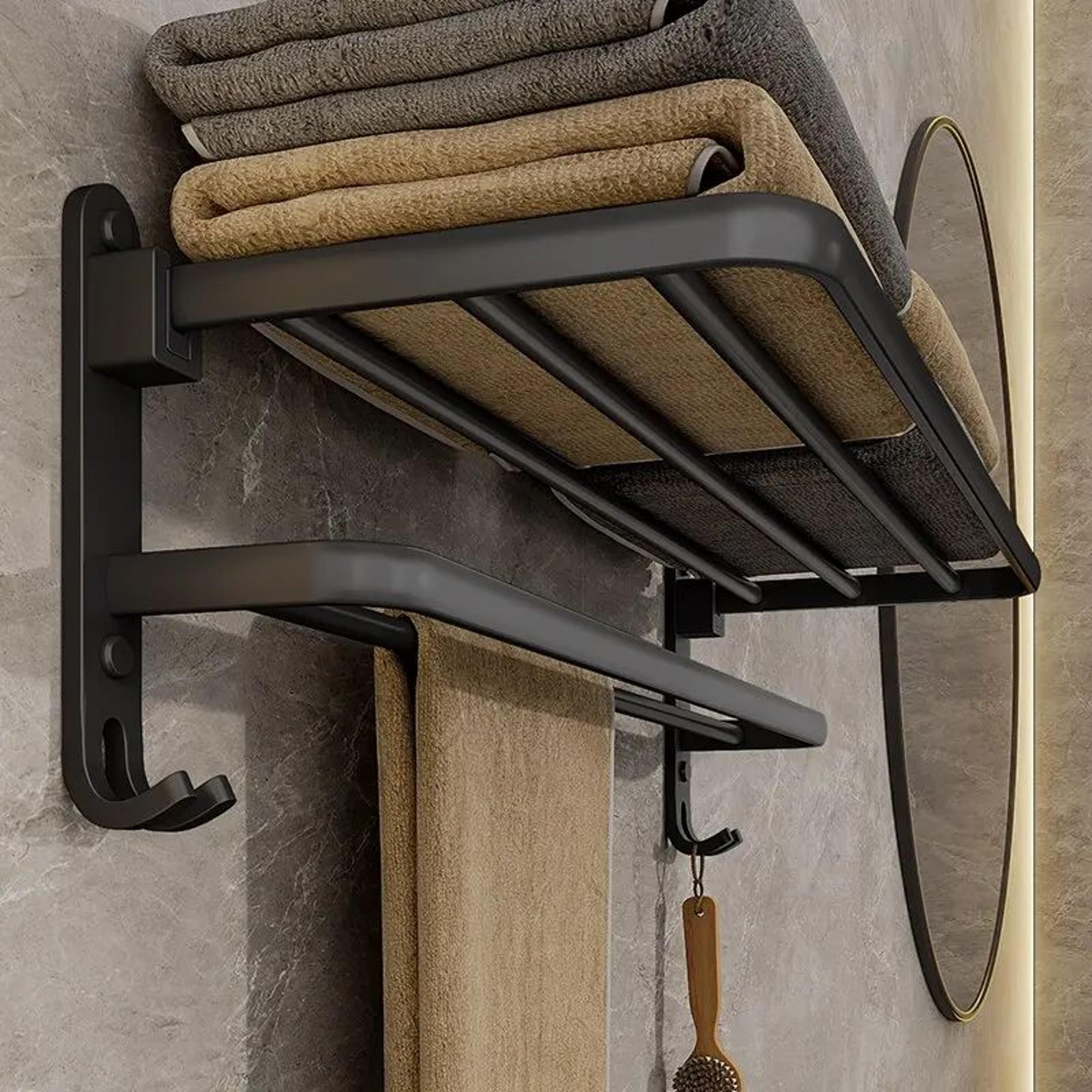 Matte Black Folding Towel Rack With Hook  50cm Wall Mounted Aluminum Towel Holder 4