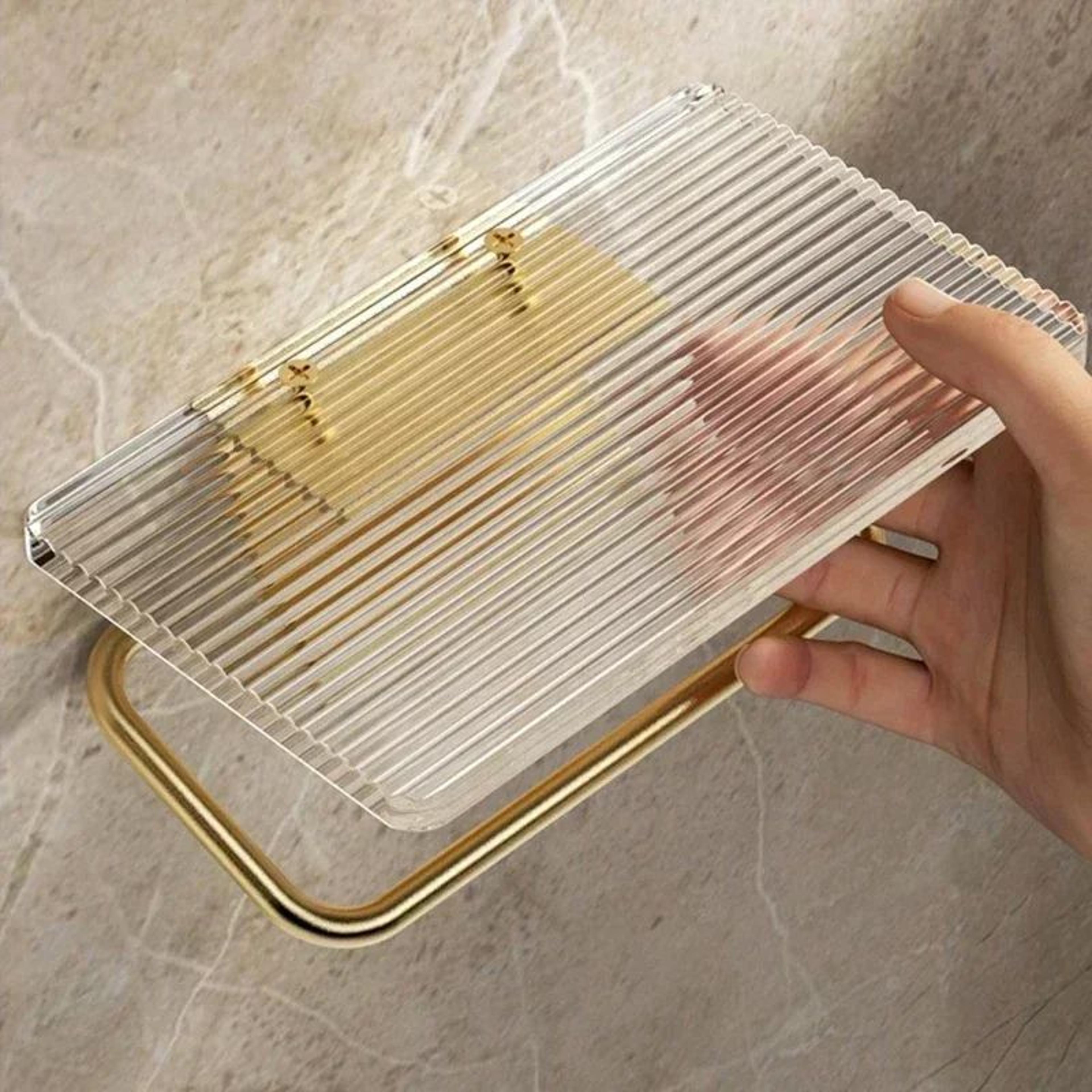Luxury Gold Toilet Paper Holder With Shelf  No Drill Wall Mounted Bathroom Organizer 5