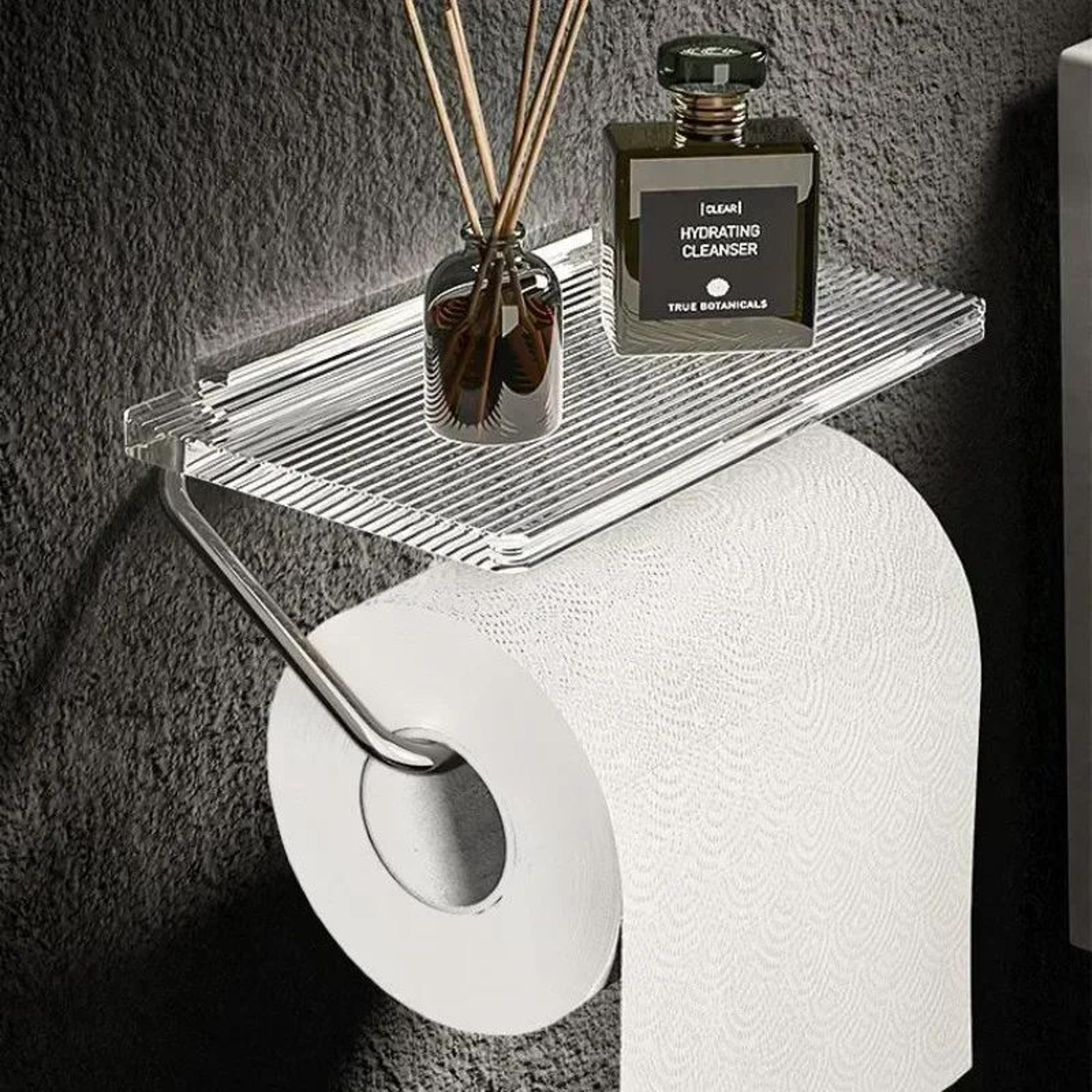 Luxury Gold Toilet Paper Holder With Shelf  No Drill Wall Mounted Bathroom Organizer 6