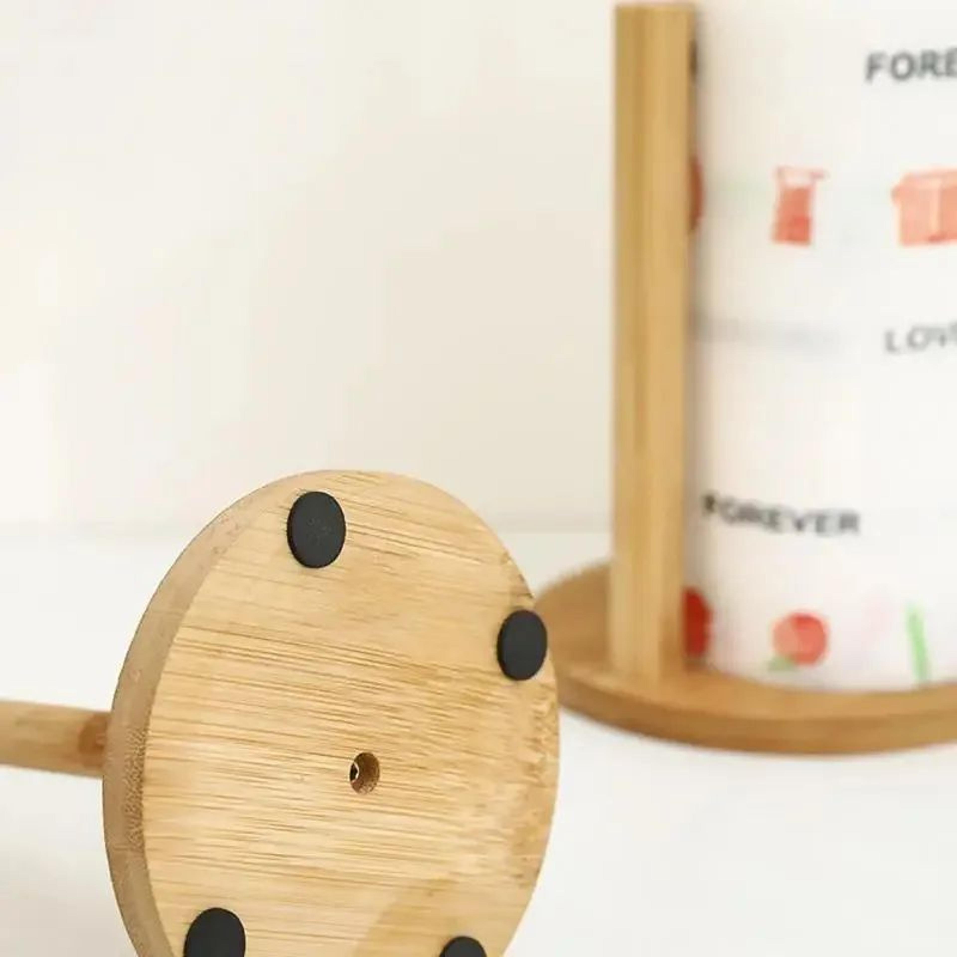 Beech Wood Paper Towel Holder Countertop Stand With NonSlip Base 4