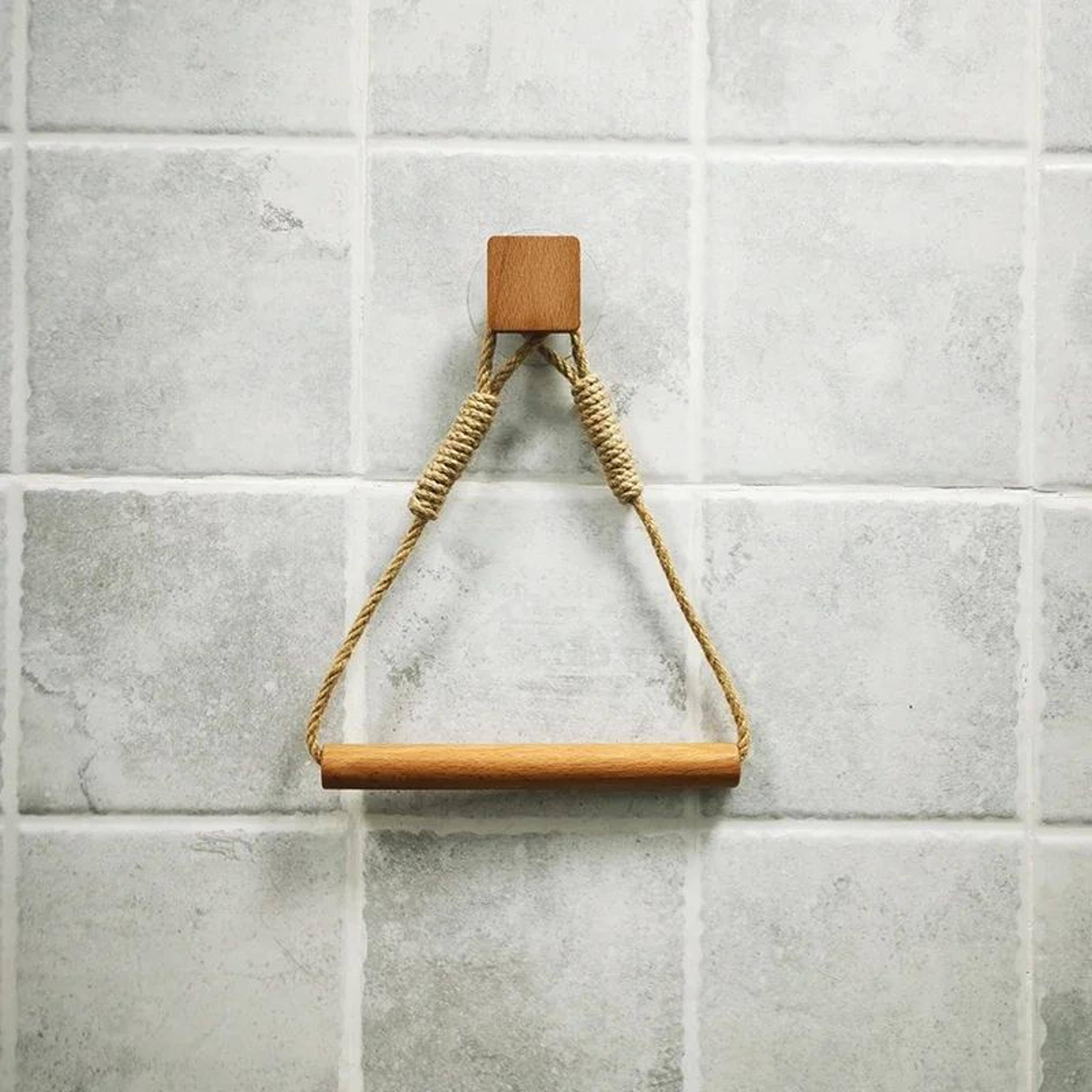 Rustic Wooden Triangle Toilet Paper Holder  NailFree Wall Mounted Bathroom Shelf 9