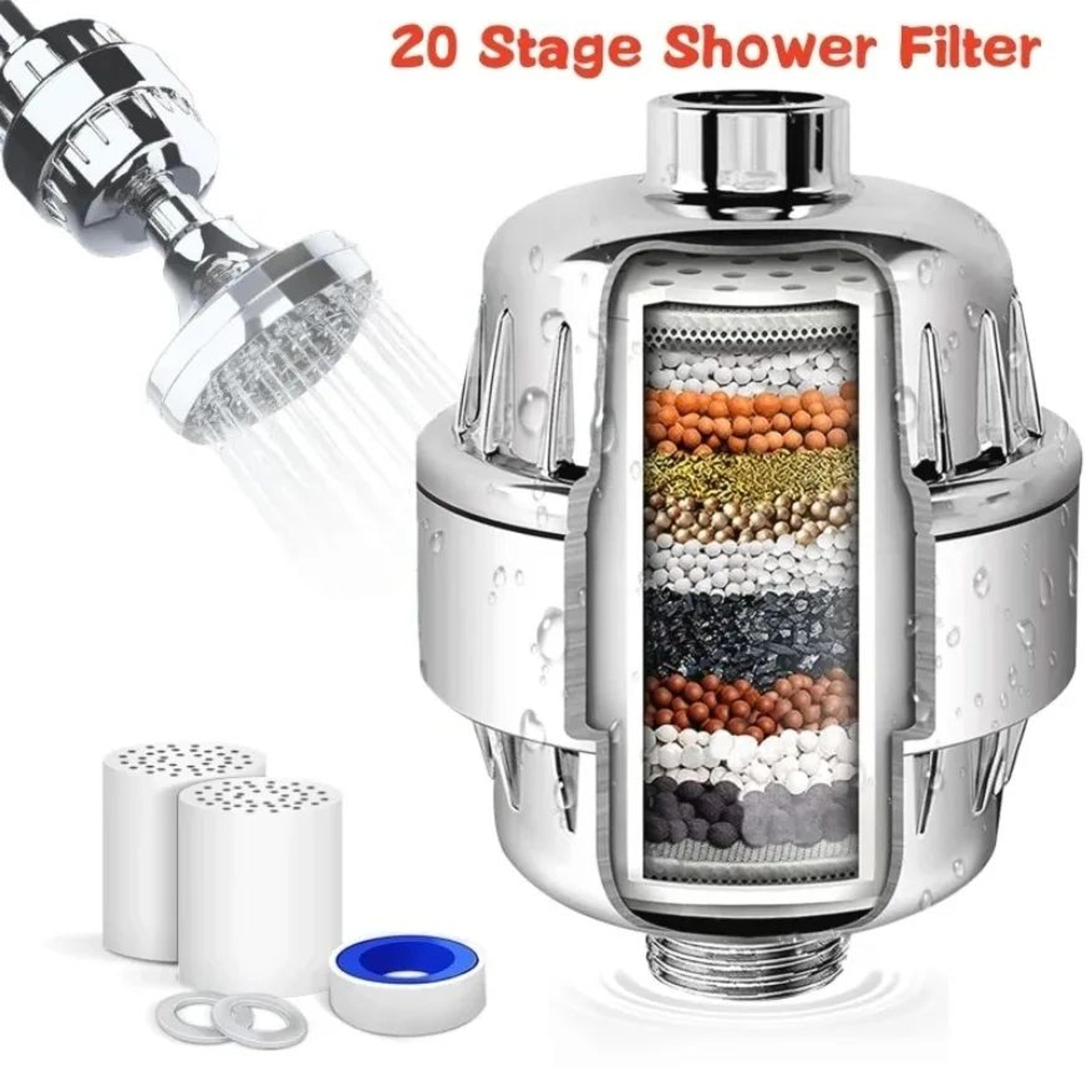 aquapure 20-stage shower head water filter for hard water & chlorine removal