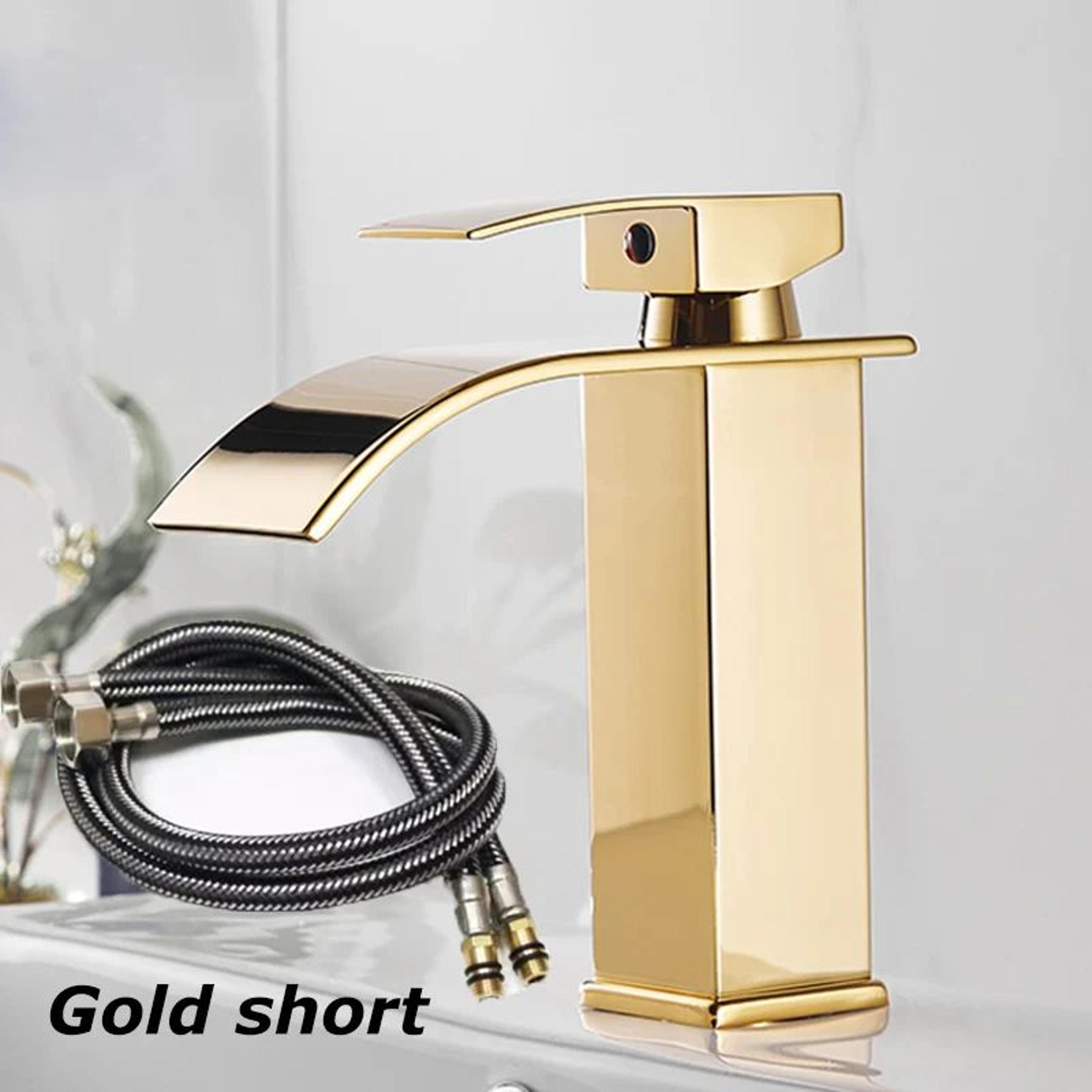 Matte Black Waterfall Bathroom Faucet With Hot  Cold Supply Lines 7