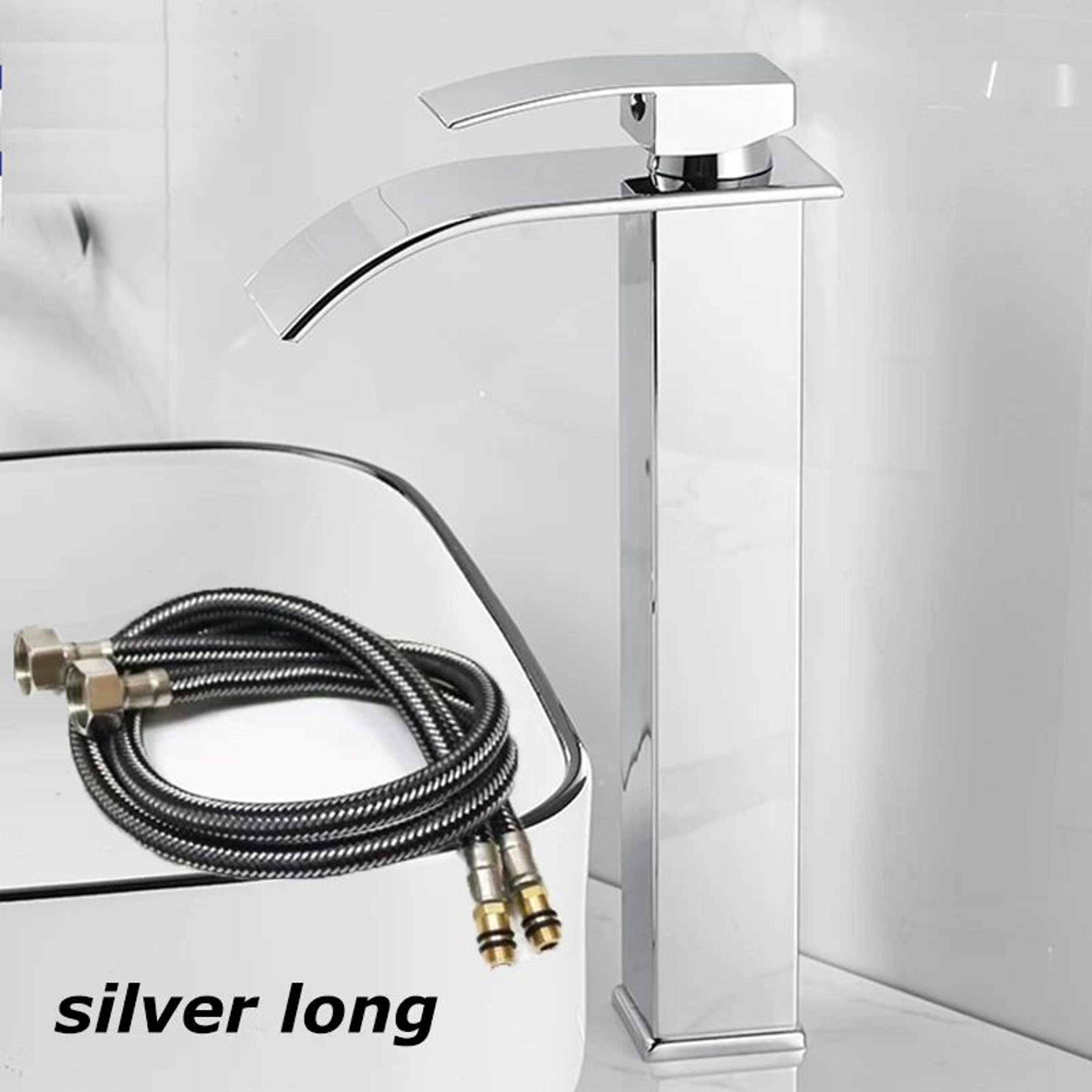 Matte Black Waterfall Bathroom Faucet With Hot  Cold Supply Lines 9