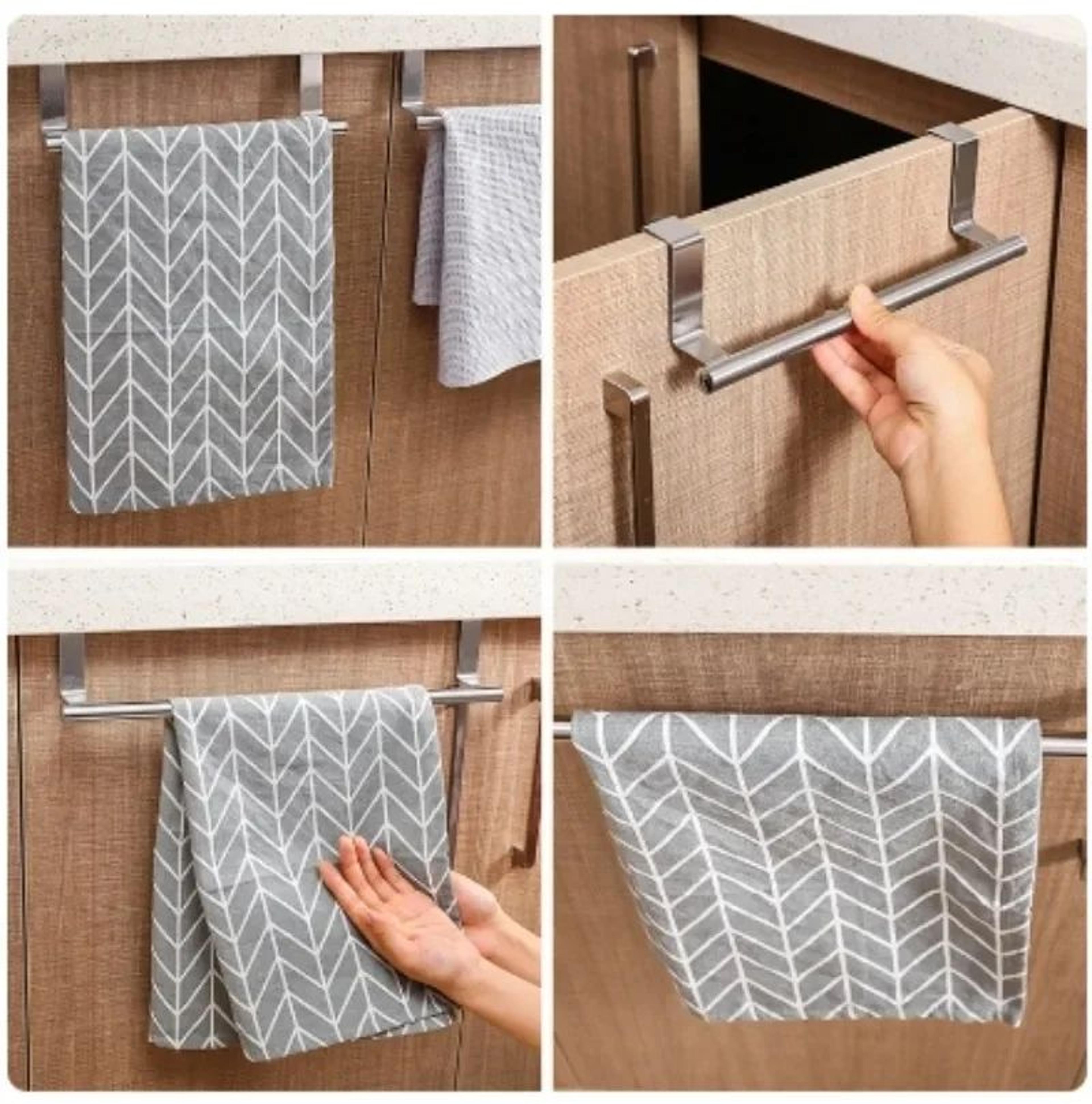 Stainless Steel Over The Door Towel Rack  SpaceSaving Bathroom  Kitchen Organizer 4