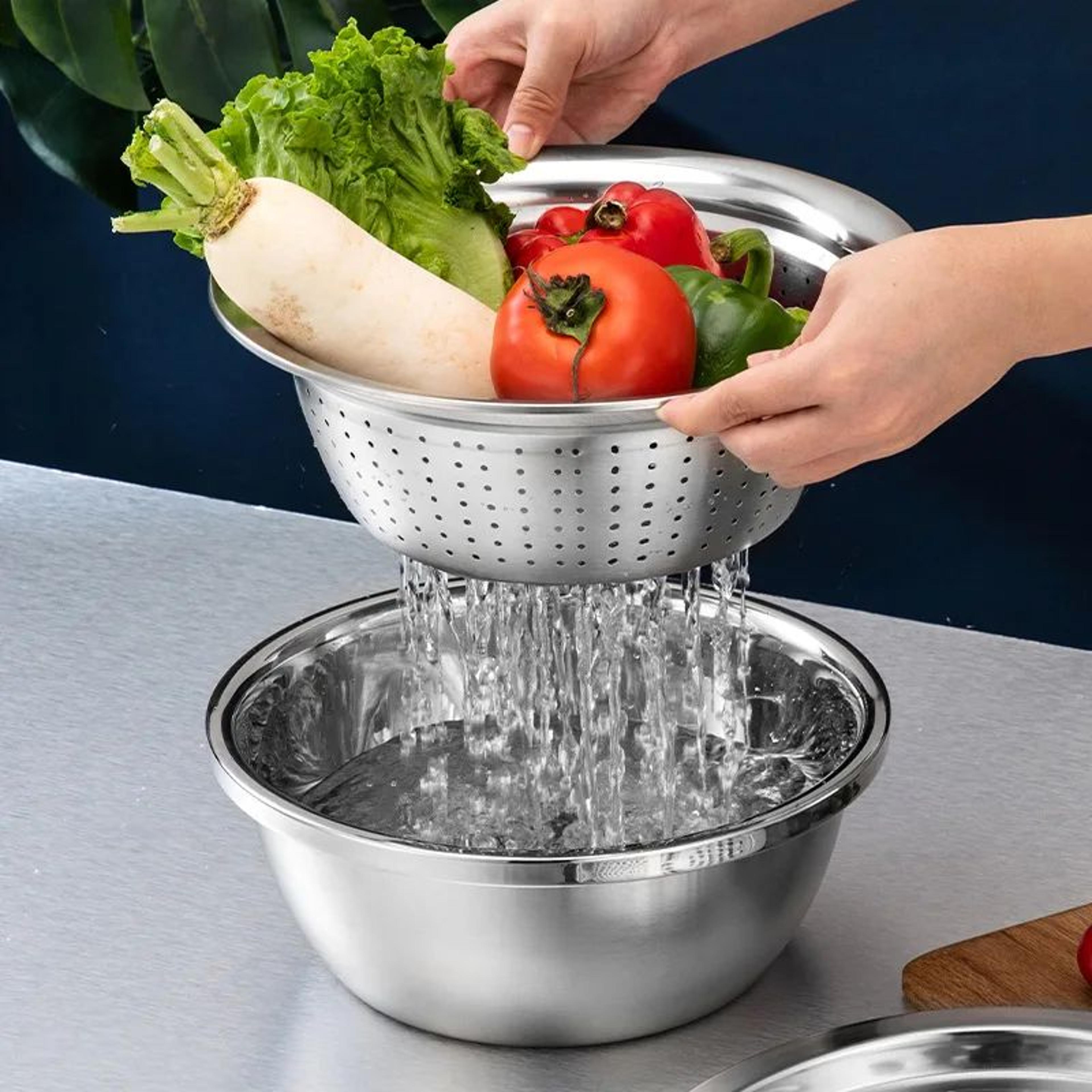 3in1 Stainless Steel Grater Bowl With Drain Basket  Rinse Grate  Toss Faster 1