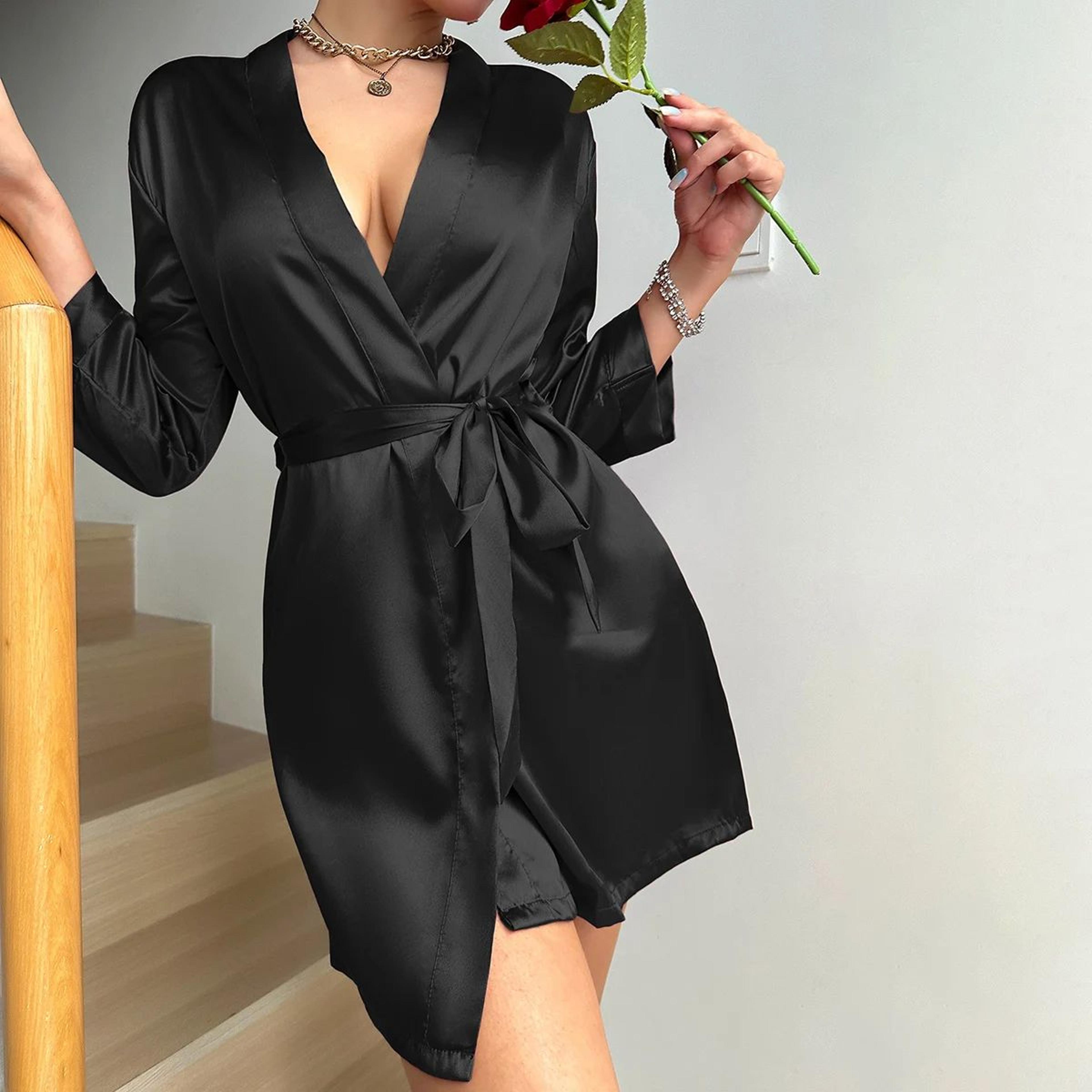 womens ice silk robe lace-trim lace-up bathrobe – sexy summer robe morning gown