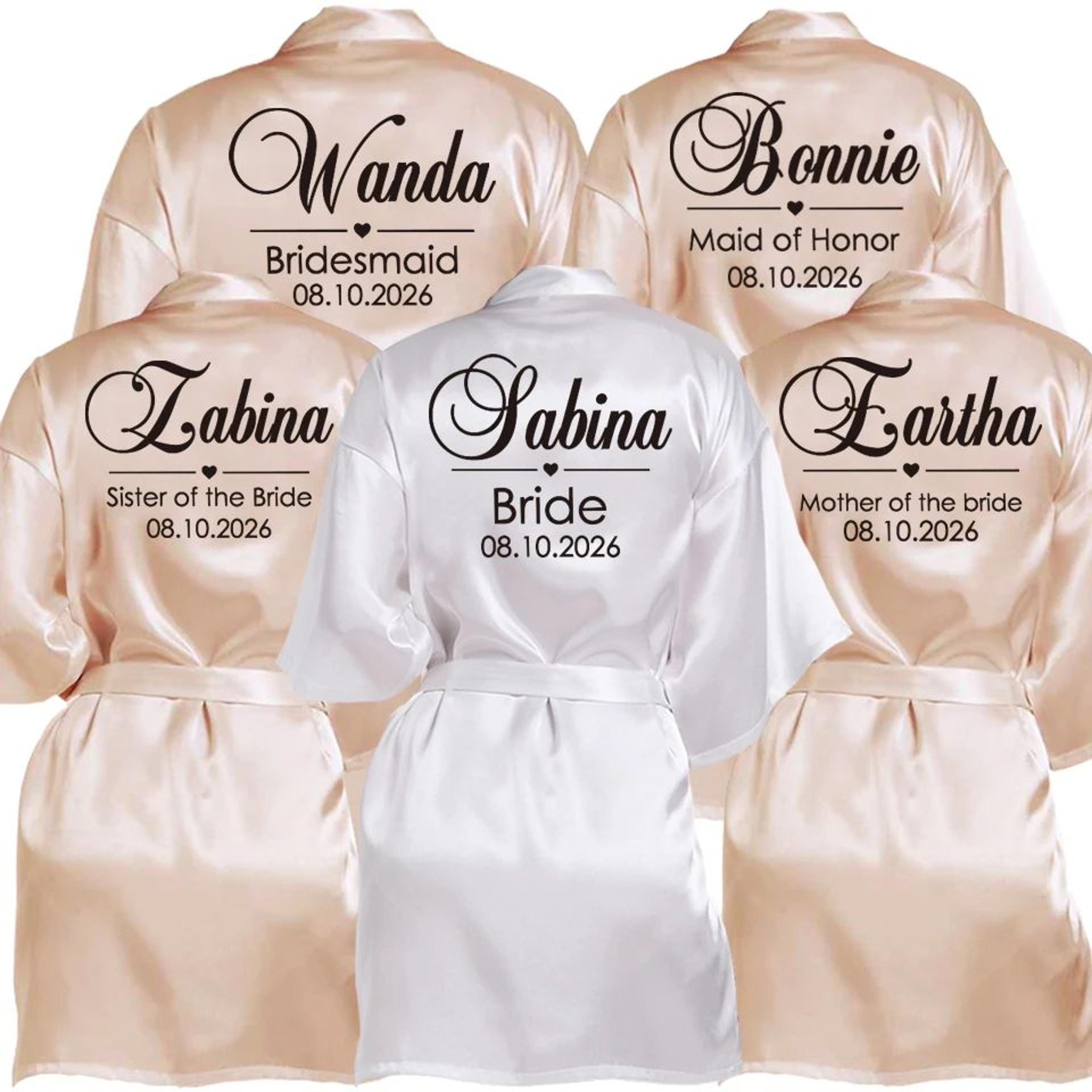 Personalized Faux Silk Bridal Robe With Custom Name  Date  Elegant Bride  Bridesmaid Getting Ready  5